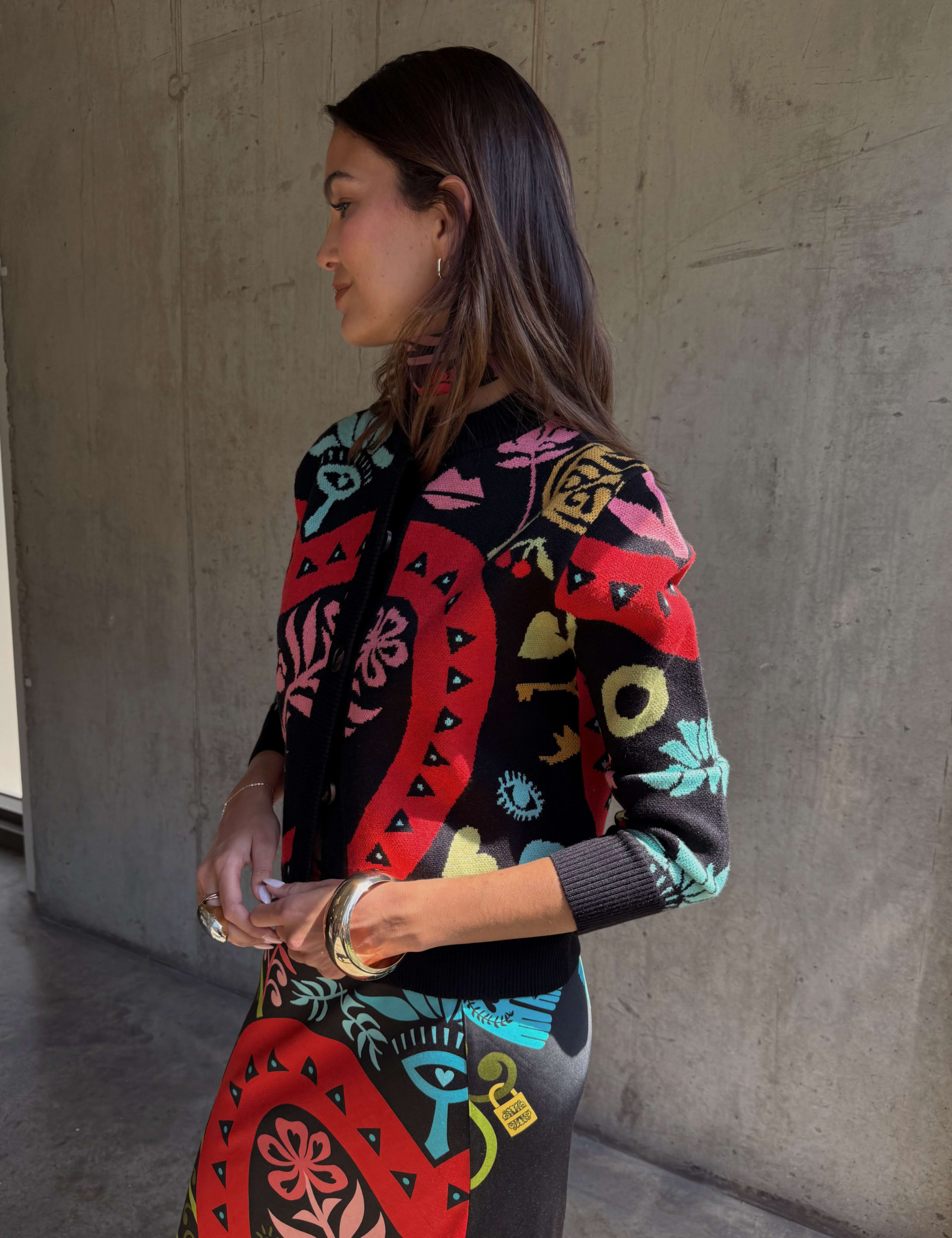 Printed Crew Neck Cardigan 5 of 7