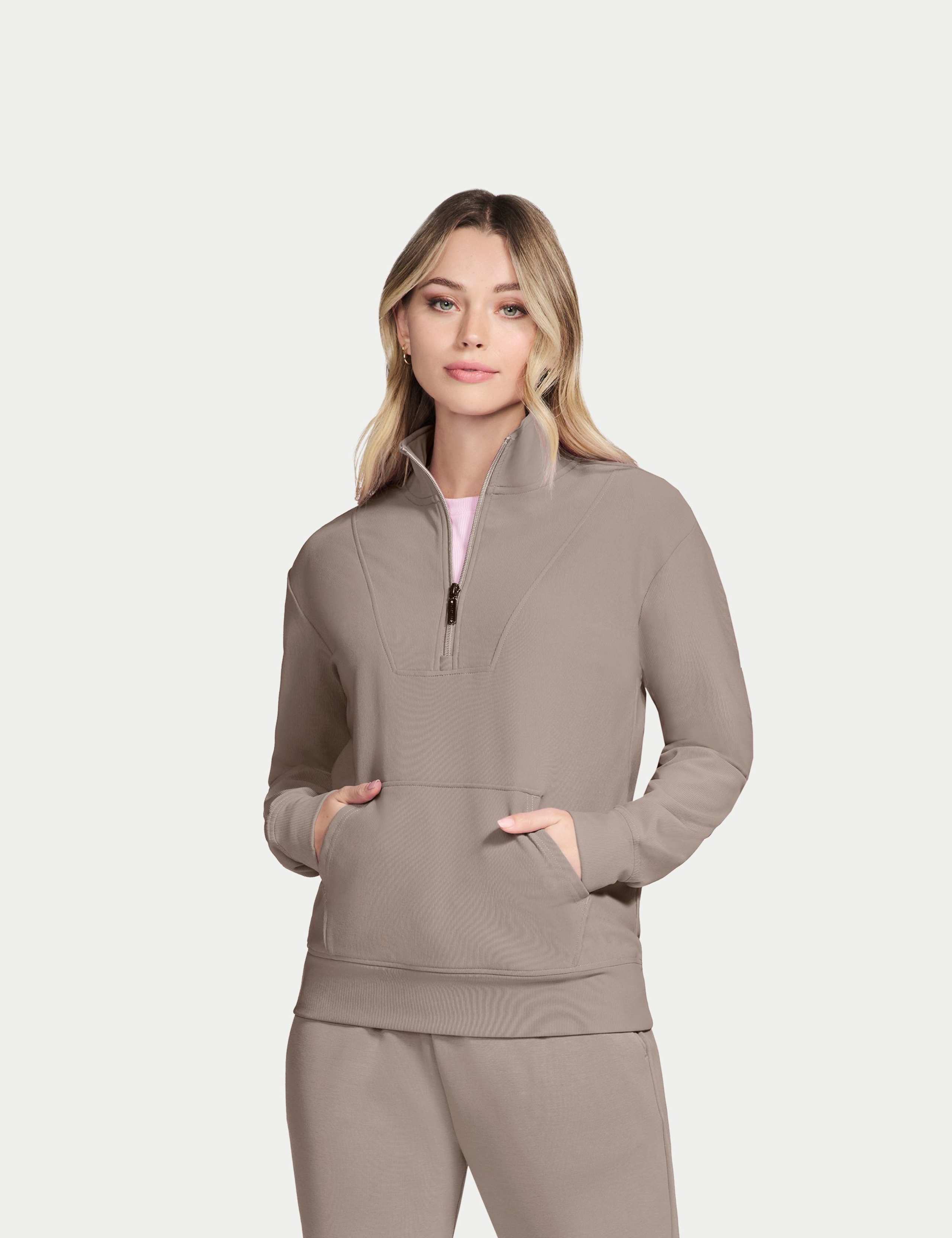 GO LUXE Ribbed Half Zip Sweatshirt 1 of 3