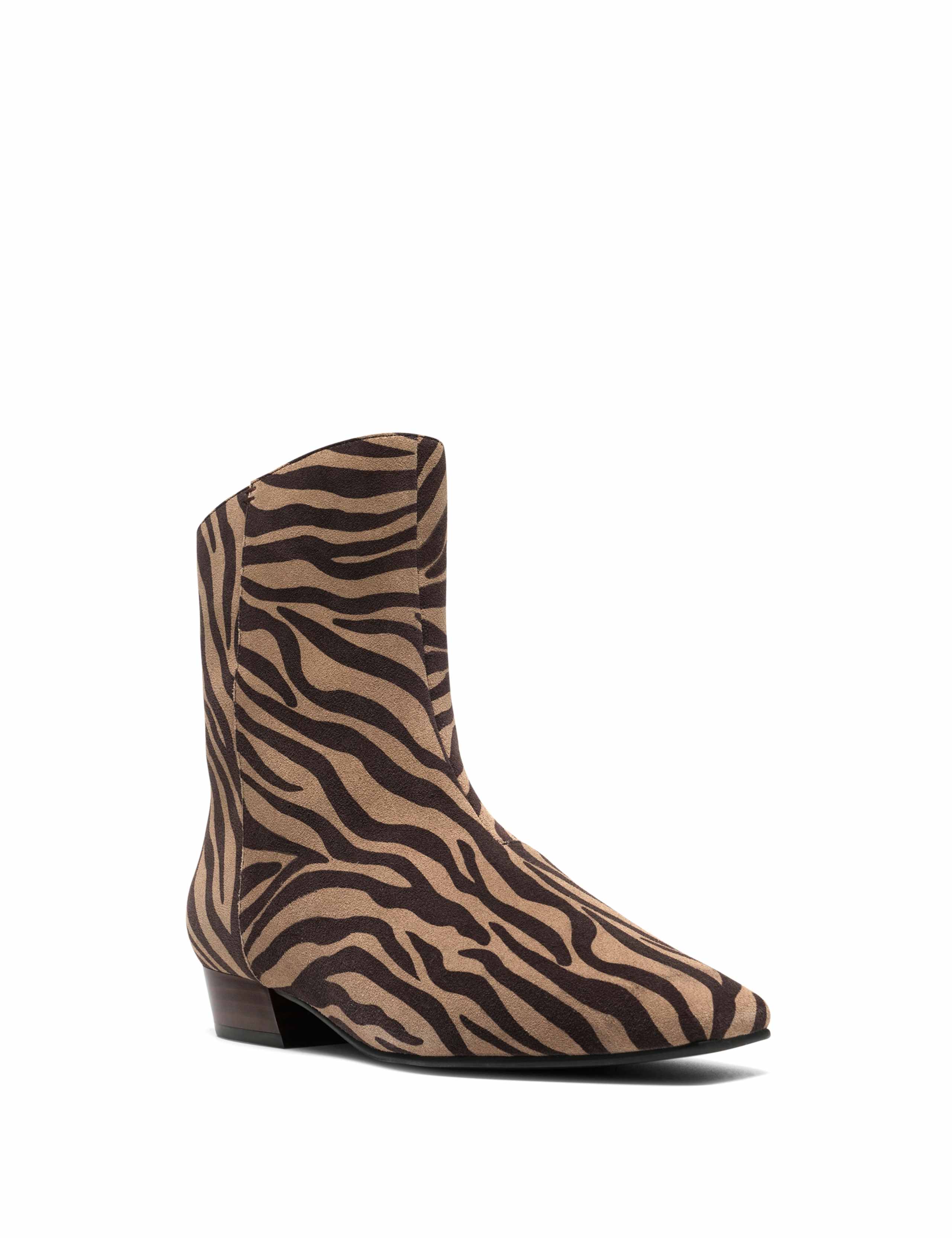 Suede Animal Print Block Heel Ankle Boots 2 of 6