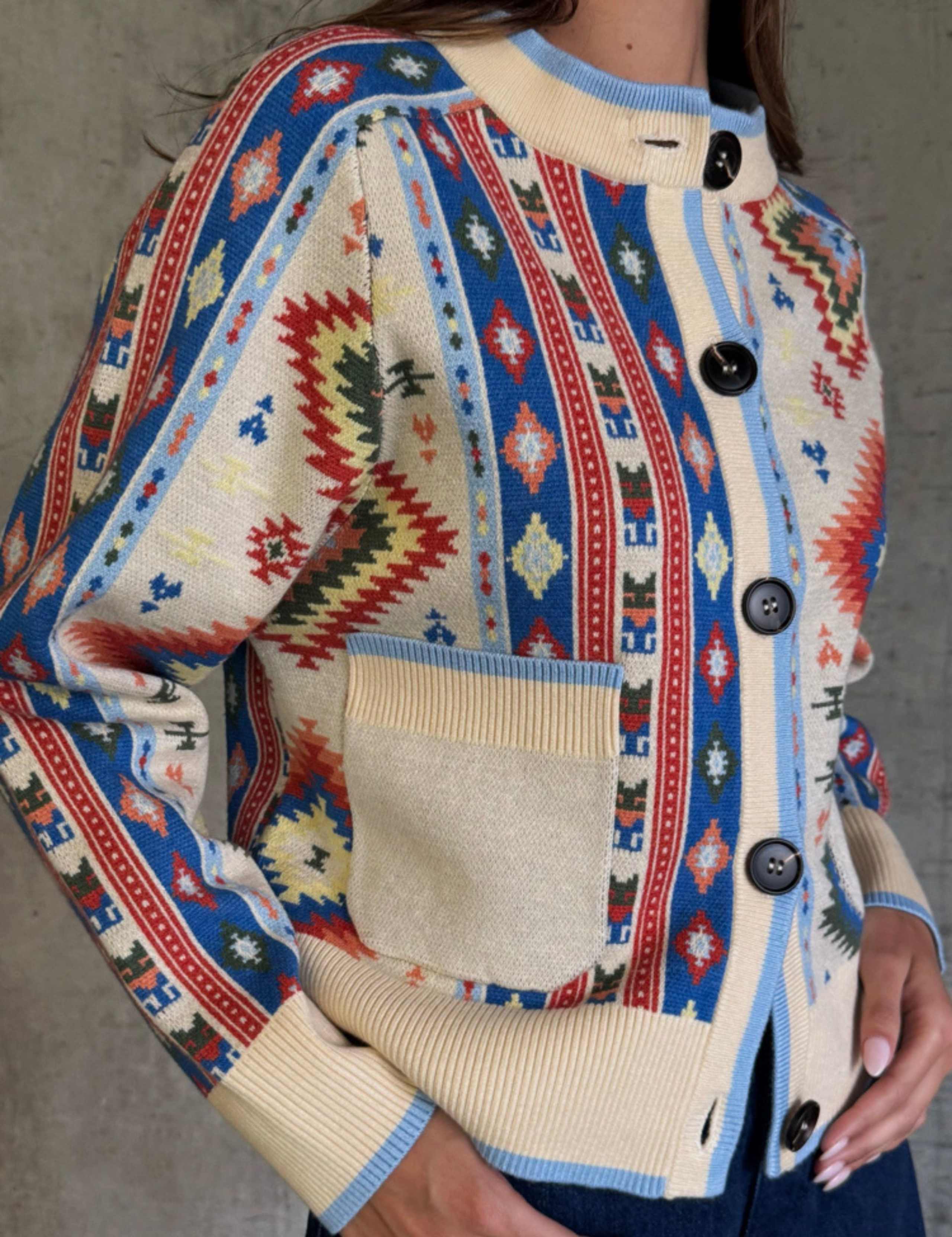 Geometric Crew Neck Button Through Cardigan 5 of 6