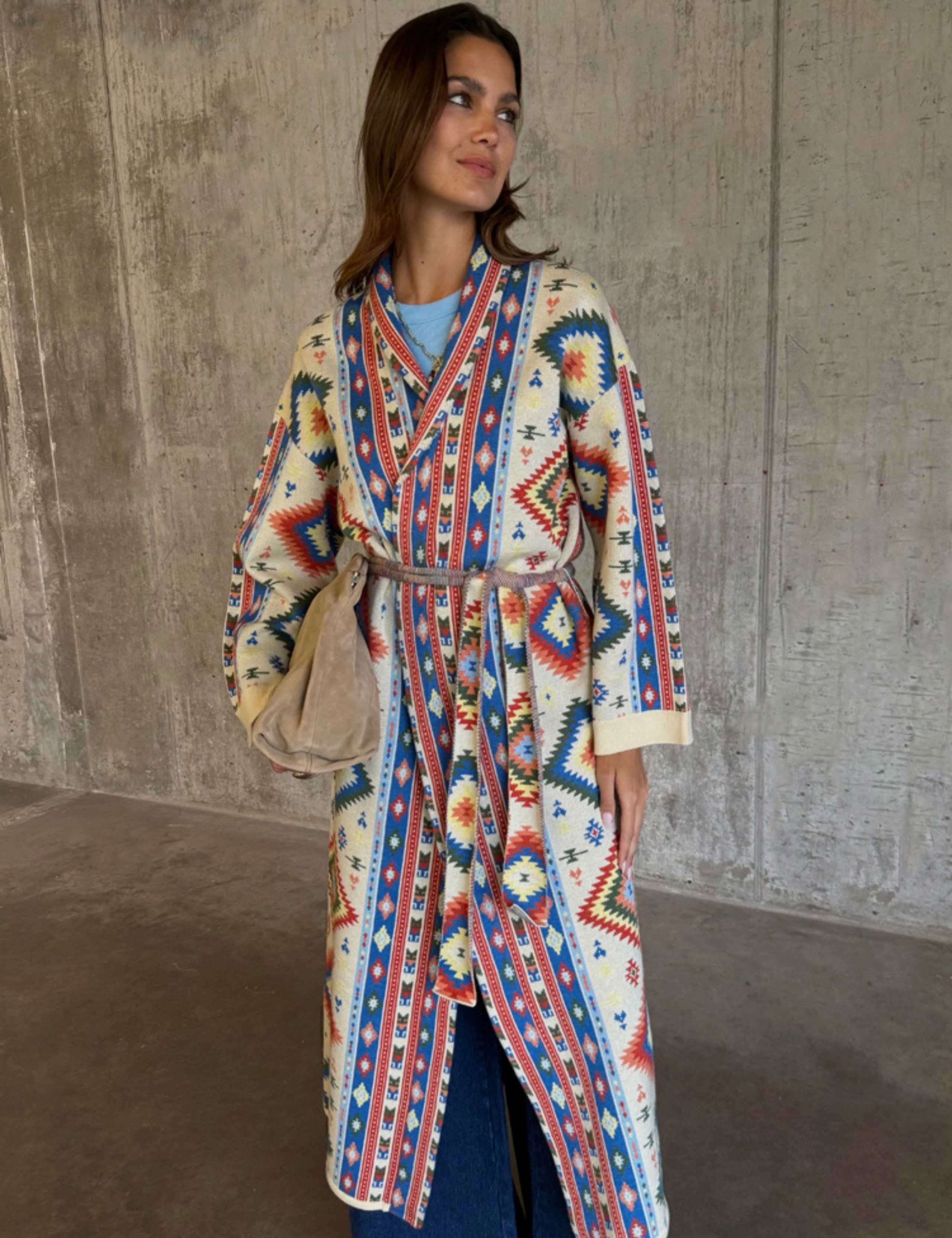 Geometric Tie Front Maxi Coatigan 2 of 4