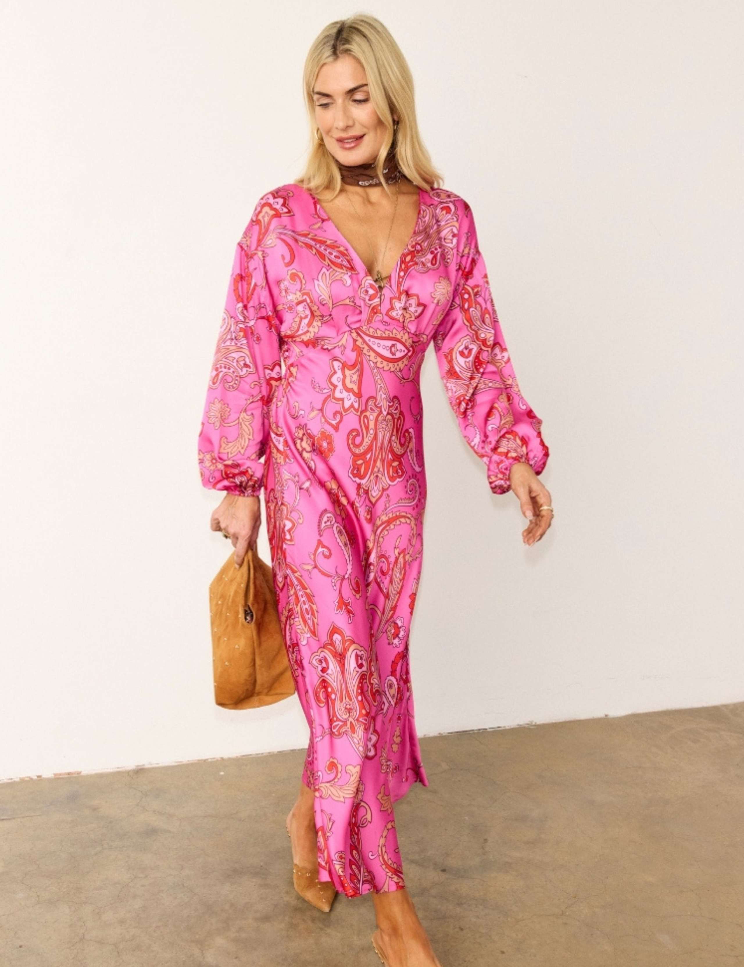 Paisley V-Neck Midaxi Waisted Dress 4 of 5