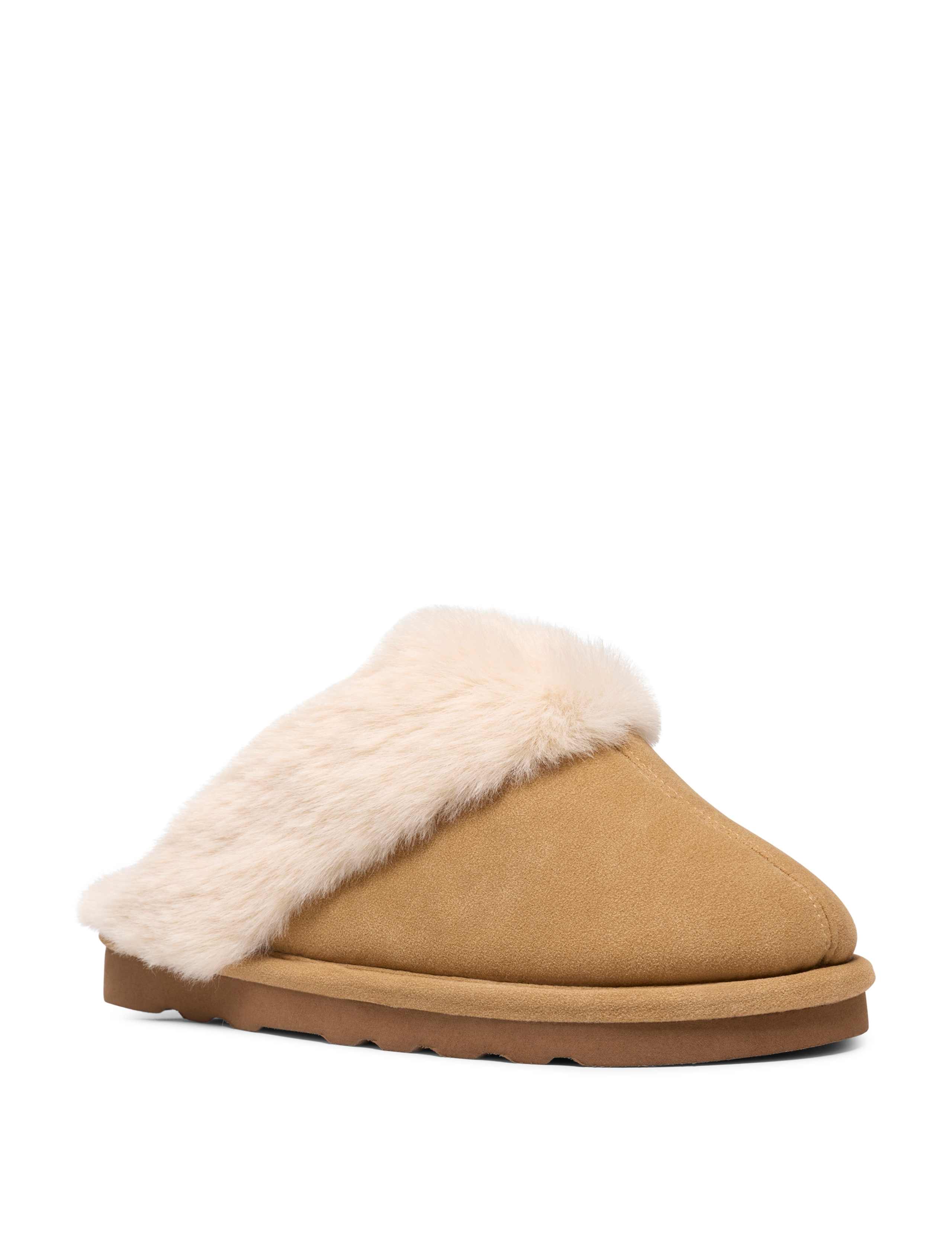 Faux Suede Faux Fur Cuff Mule Slippers 2 of 6