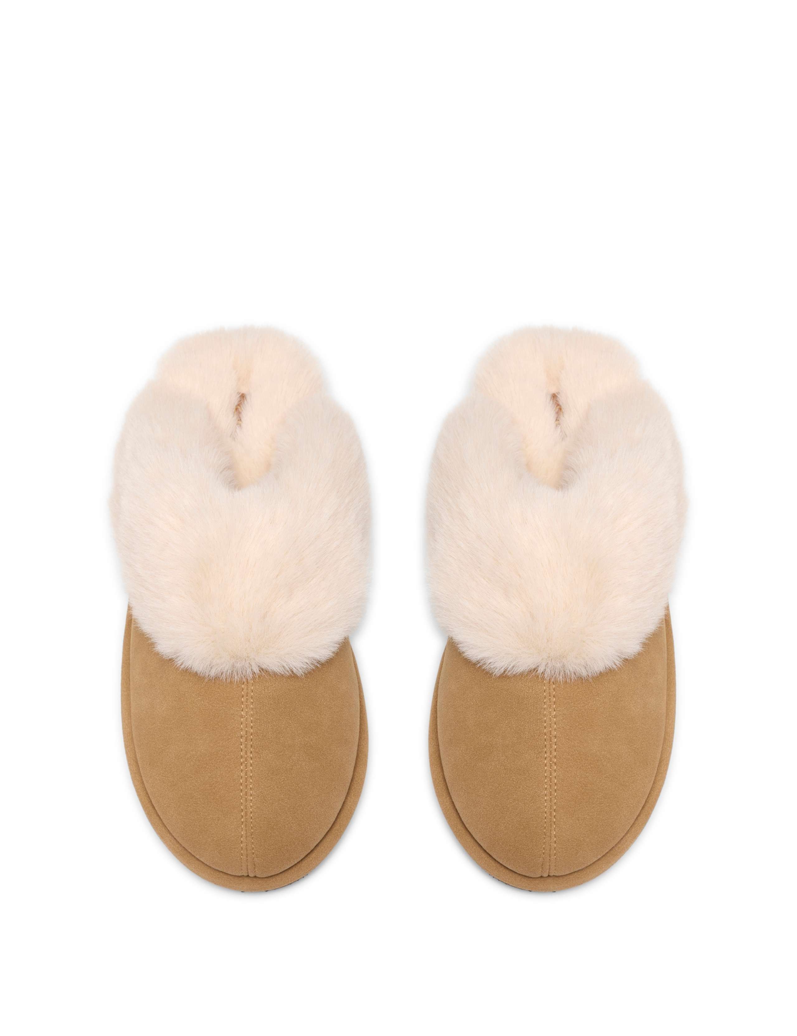 Faux Suede Faux Fur Cuff Mule Slippers 3 of 6