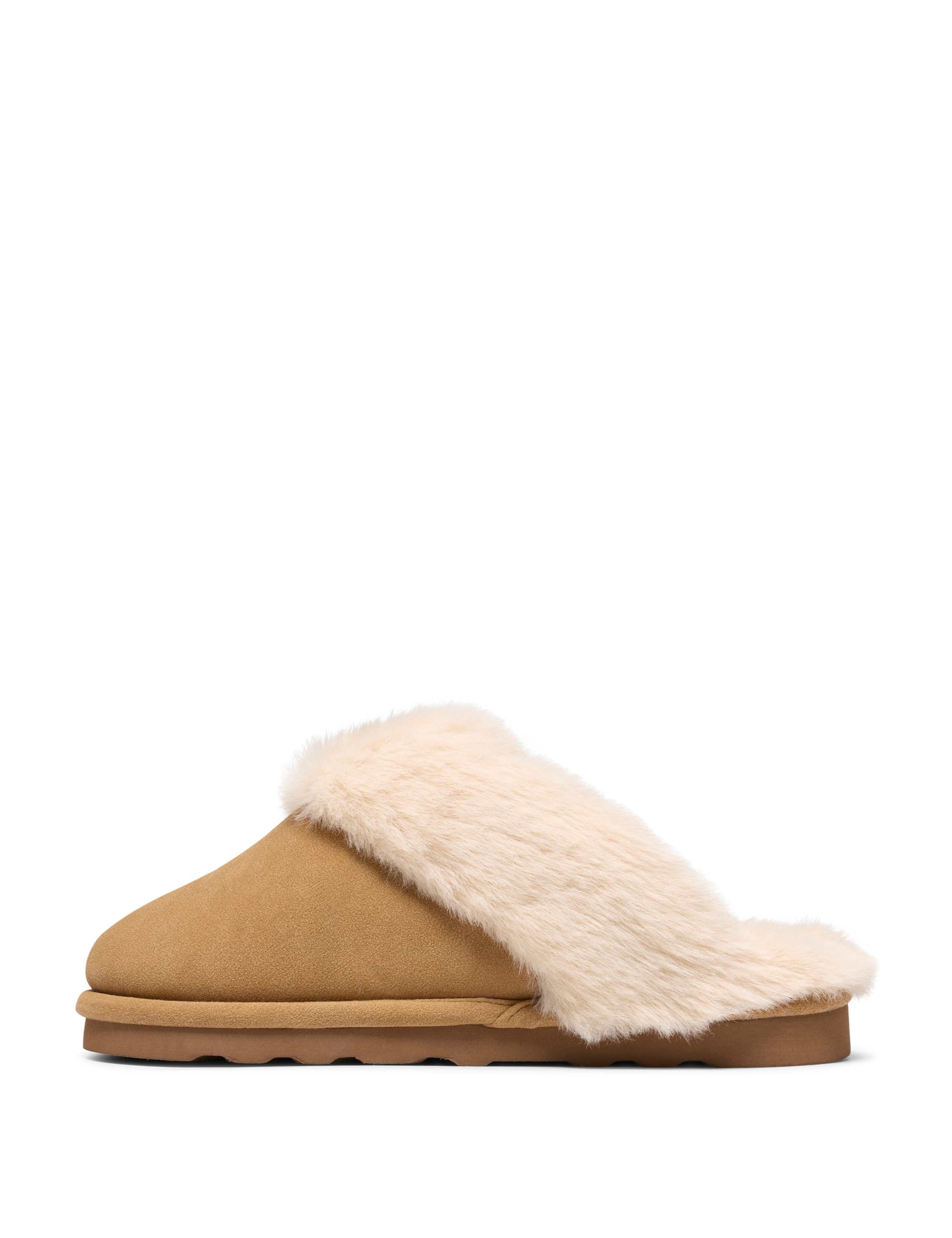 Faux Suede Faux Fur Cuff Mule Slippers 4 of 6