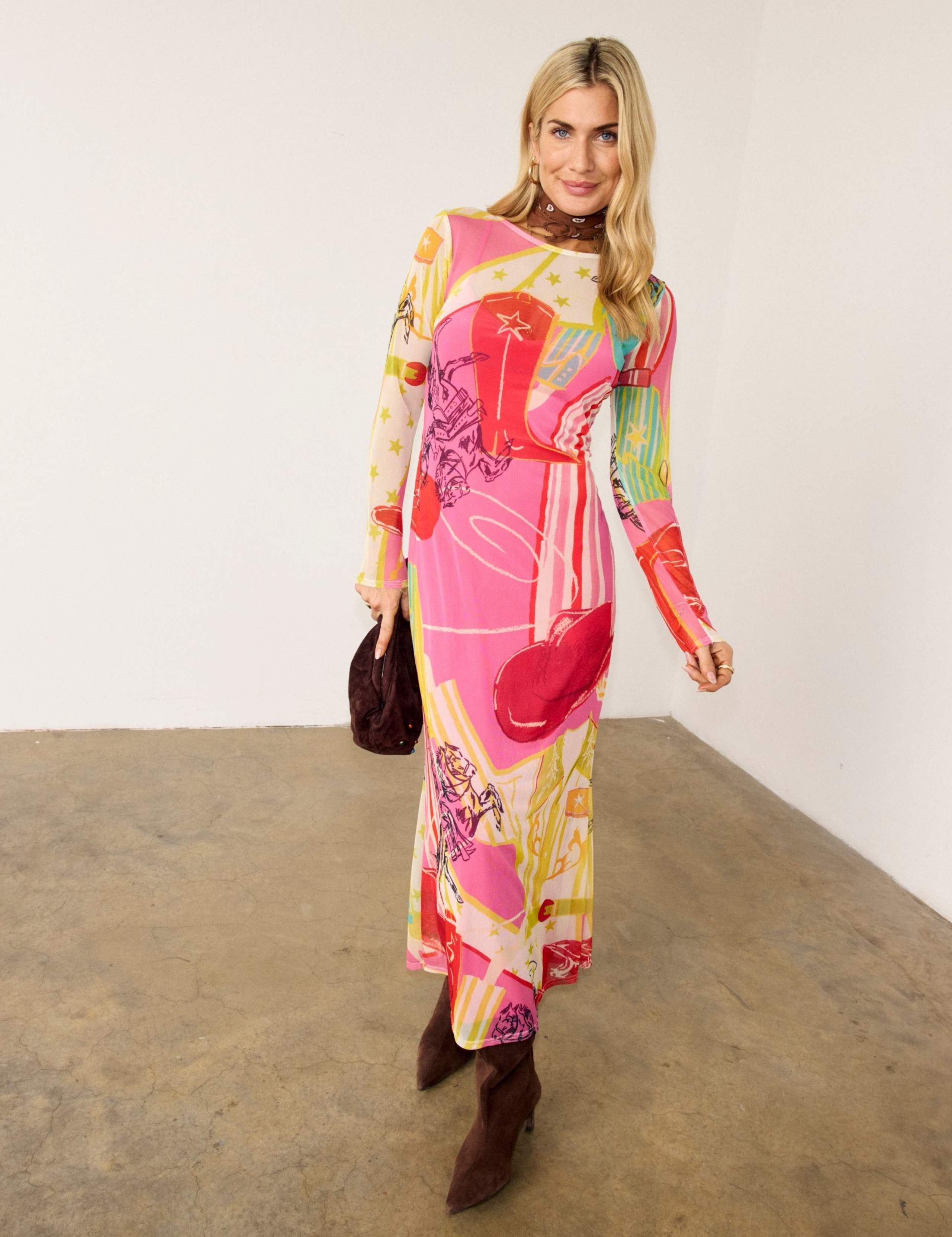 Printed Slash Neck Midaxi Bodycon Dress 1 of 4