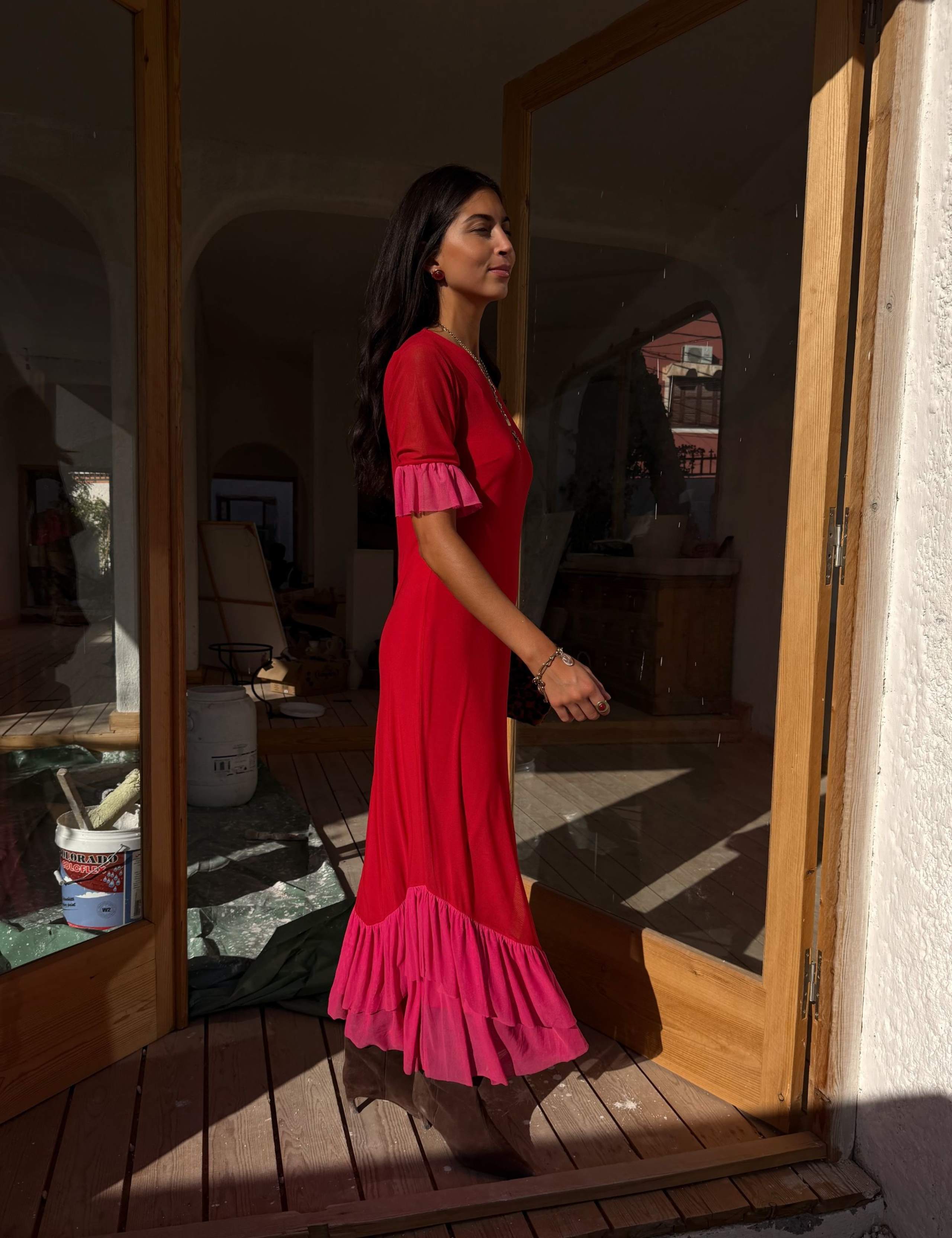 Mesh Textured Ruffle Maxi Bodycon Dress 3 of 3