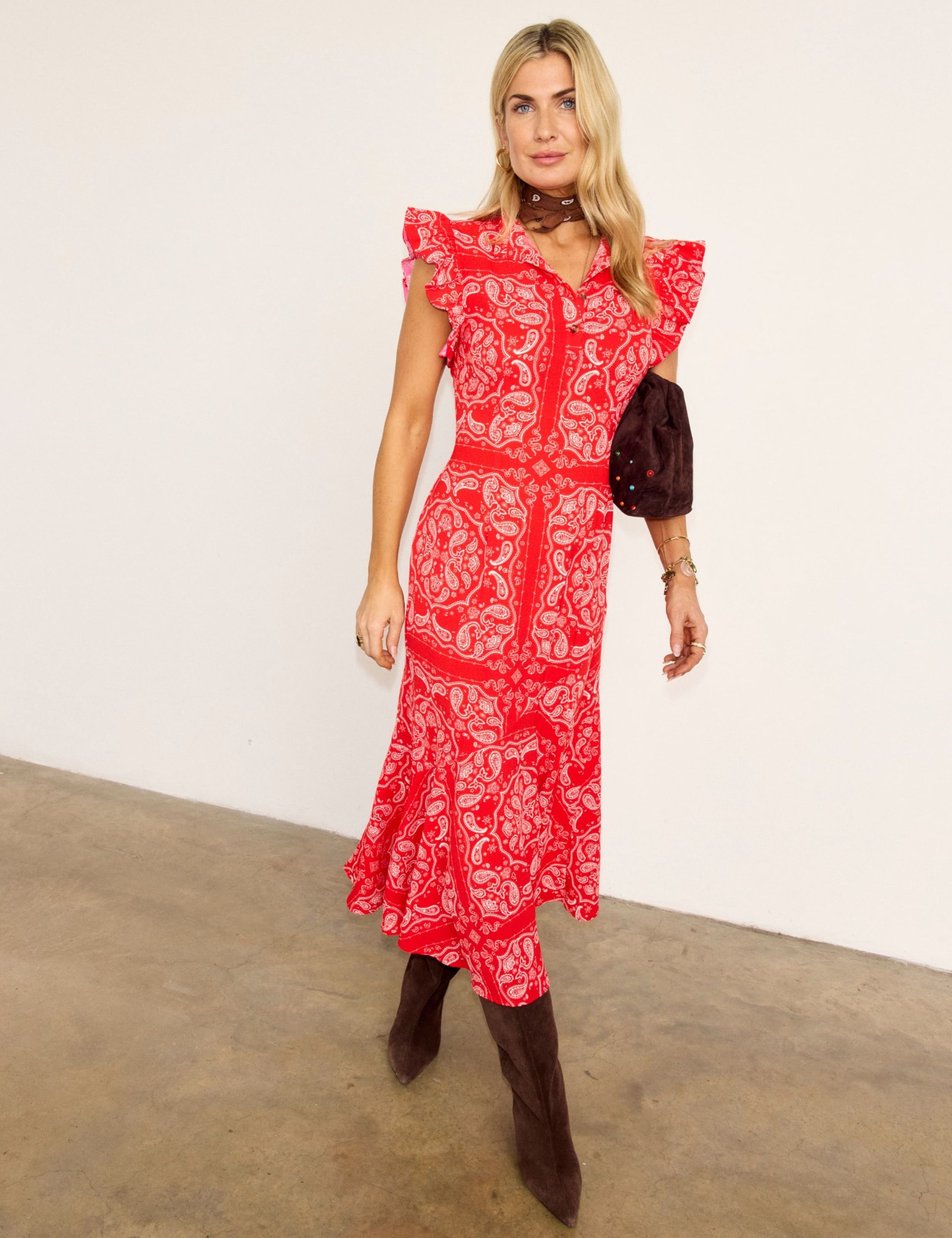 Bandana Print Frill Sleeve Midi Tea Dress 2 of 3
