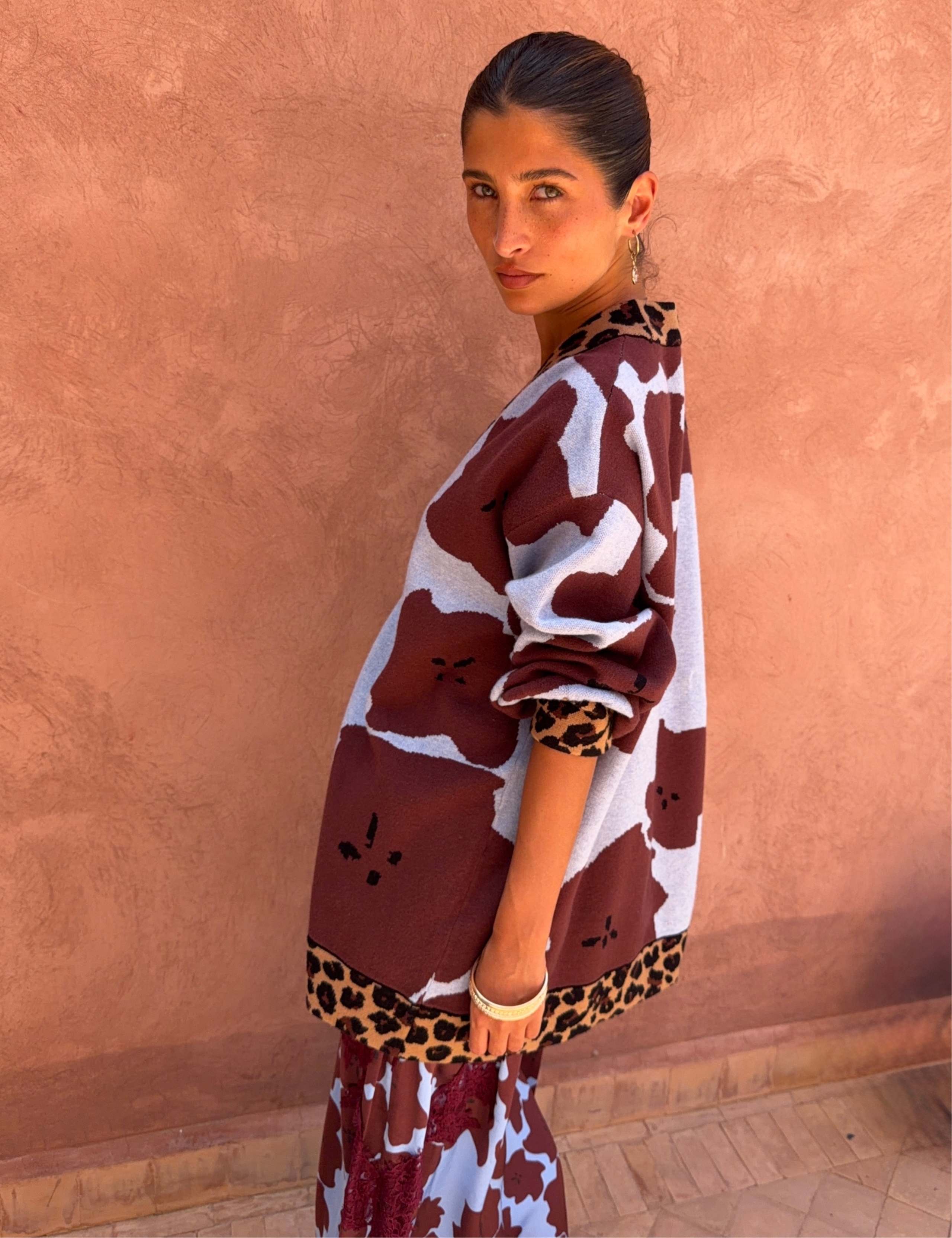 Floral Leopard Print Trim Relaxed Cardigan 3 of 4