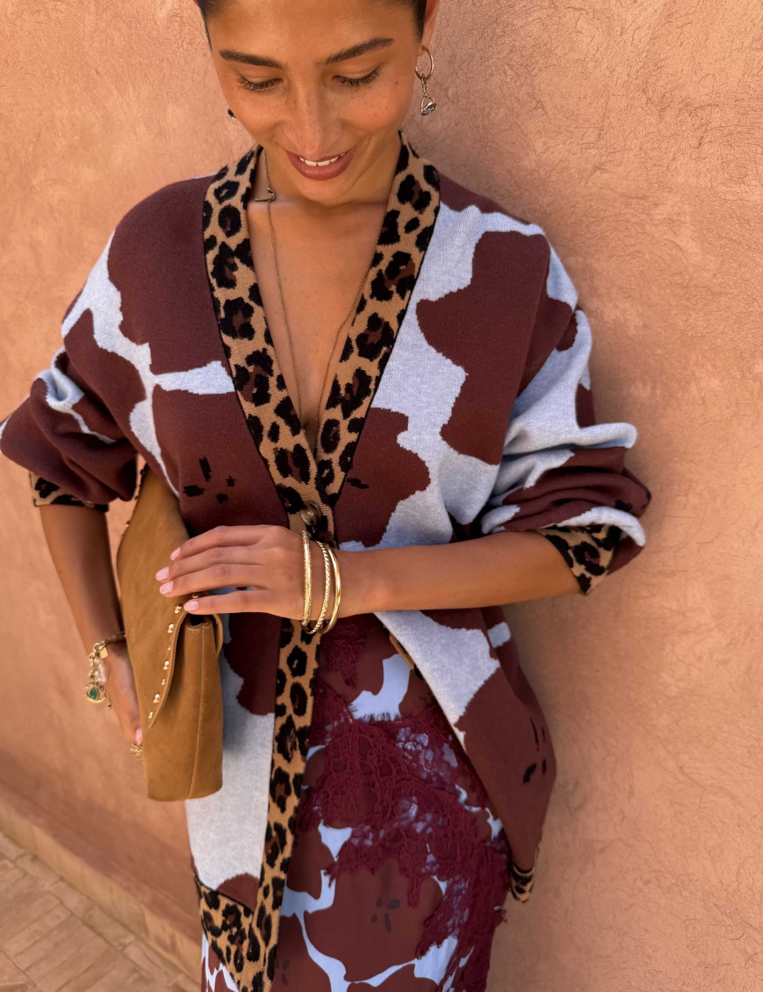 Floral Leopard Print Trim Relaxed Cardigan 4 of 4