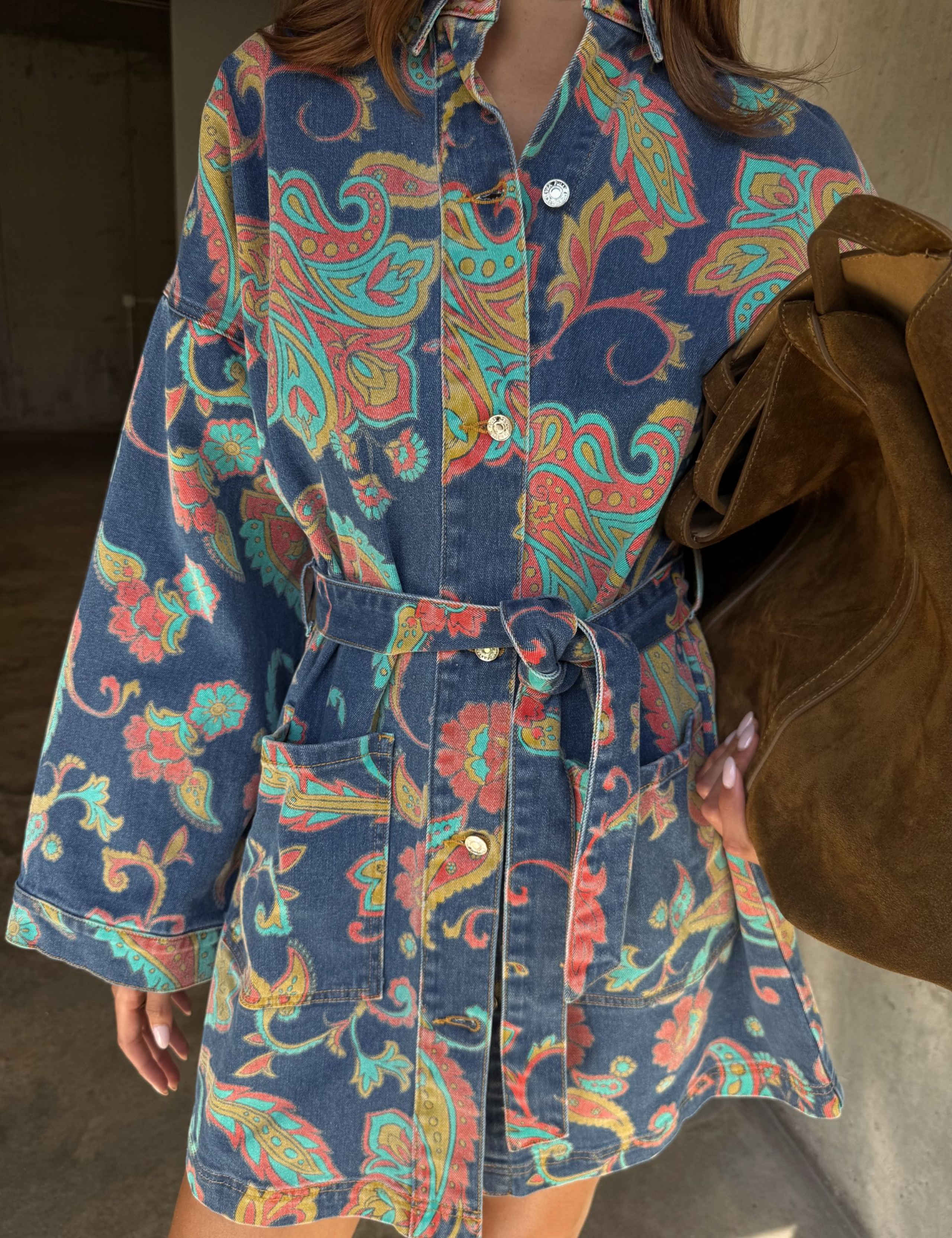 Paisley Denim Belted Shacket 6 of 8