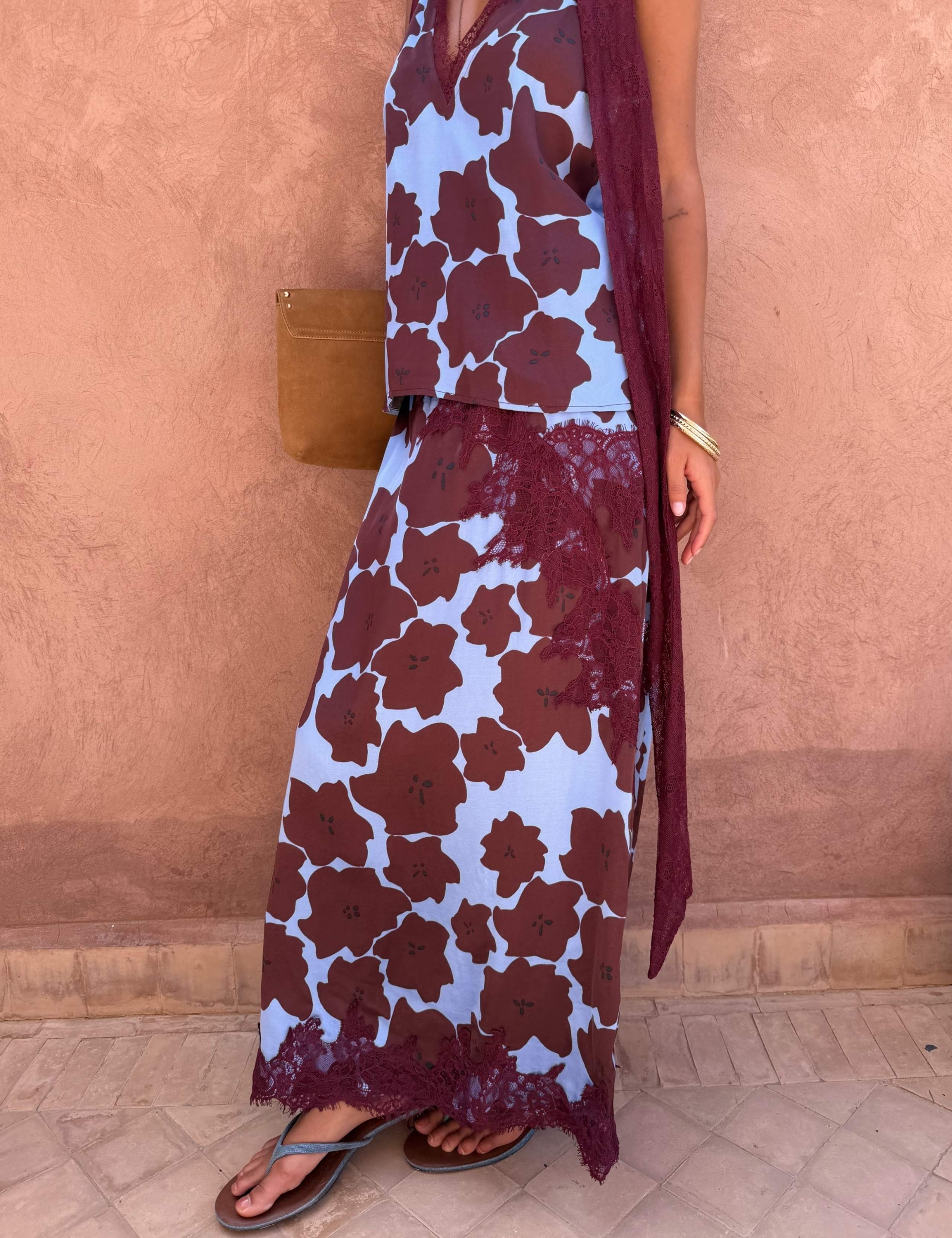 Floral Lace Trim Maxi Slip Skirt 2 of 4