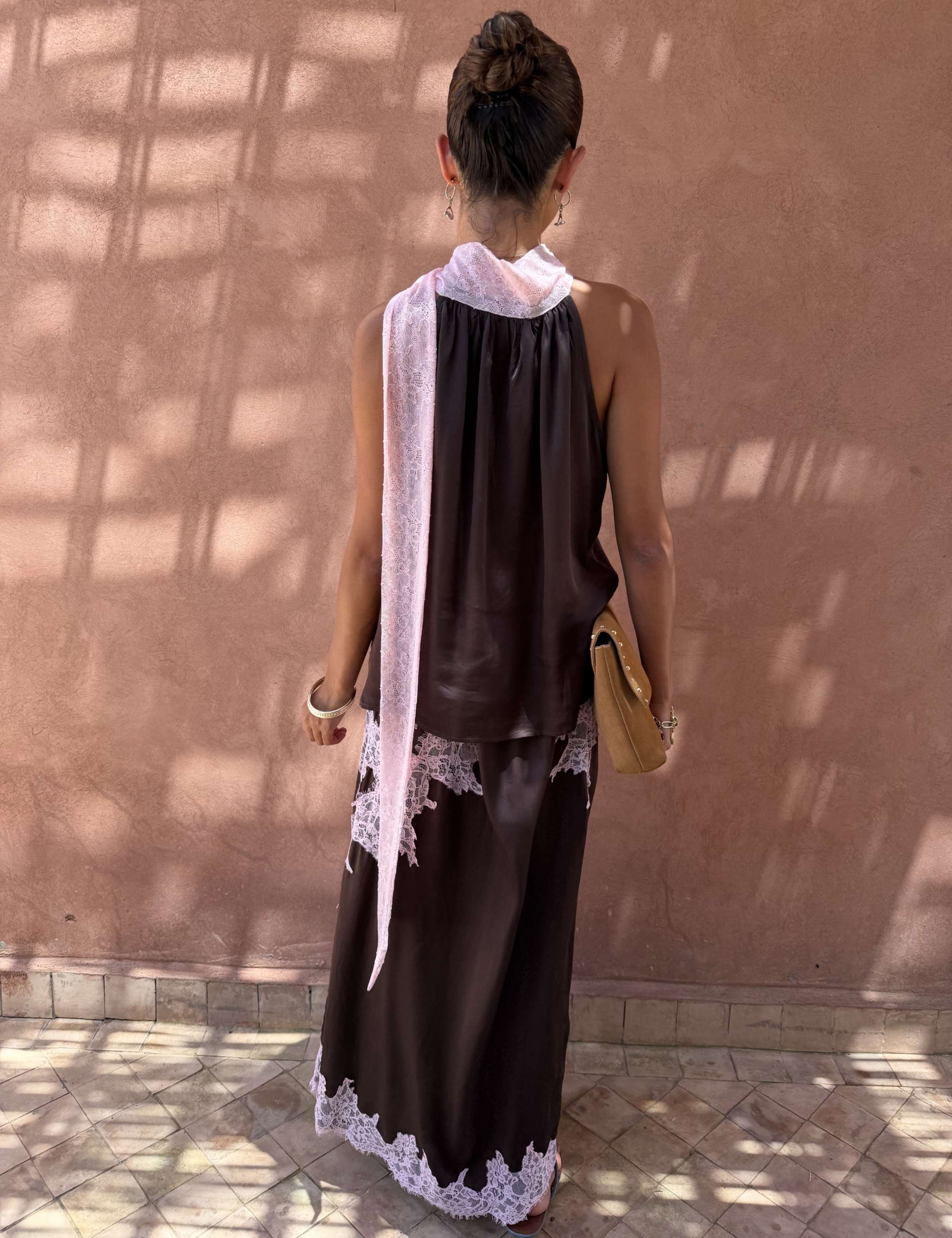 Satin Lace Detail Midaxi Slip Skirt 2 of 4