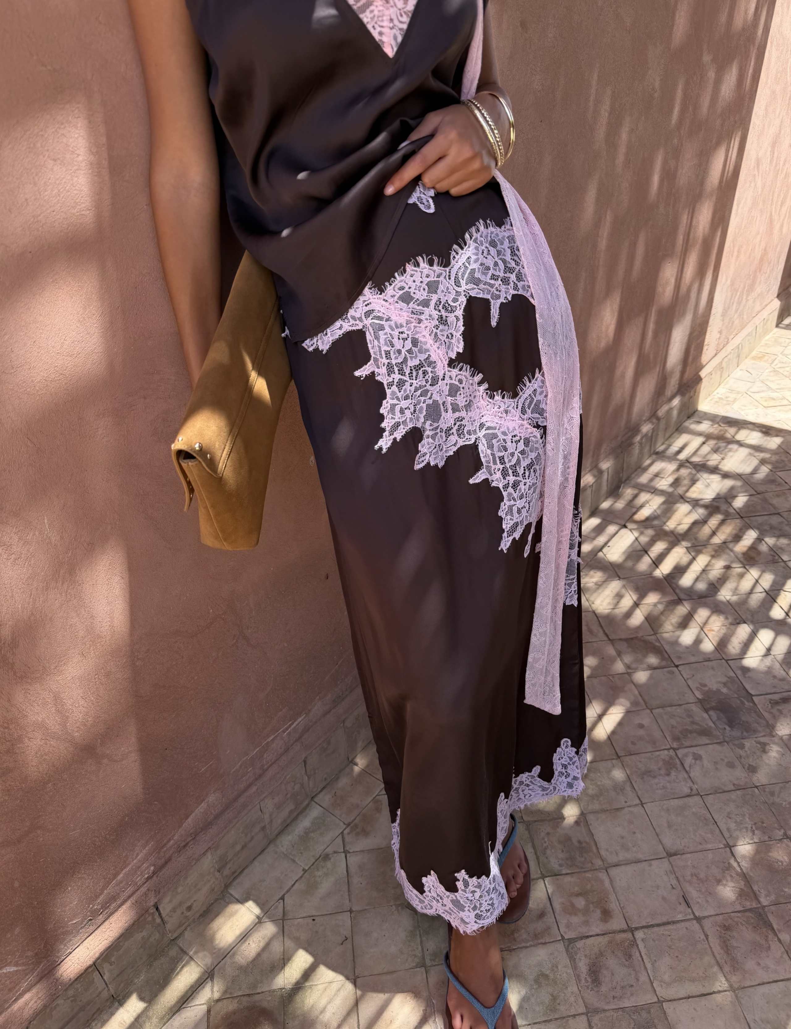 Satin Lace Detail Midaxi Slip Skirt 3 of 4