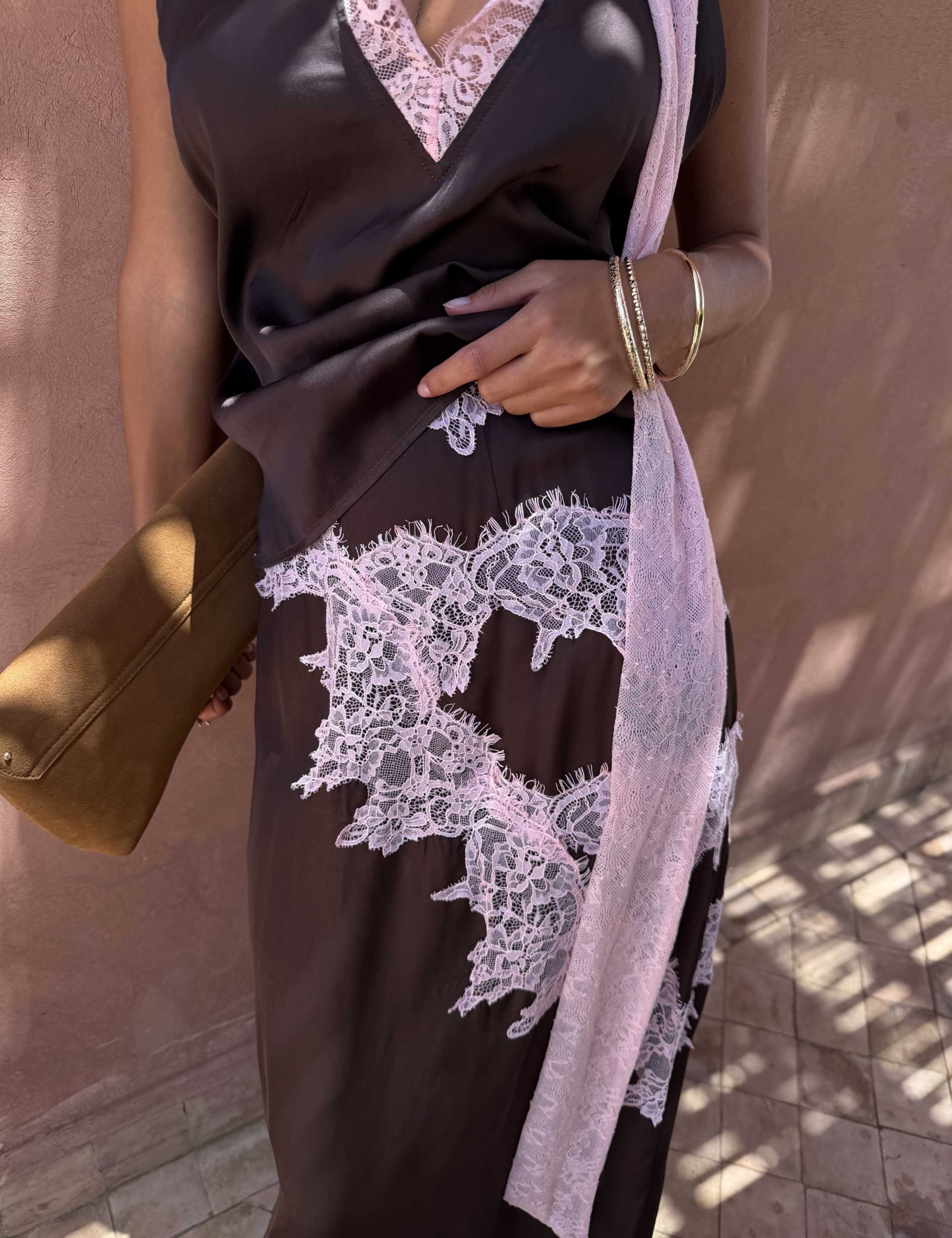 Satin Lace Detail Midaxi Slip Skirt 4 of 4