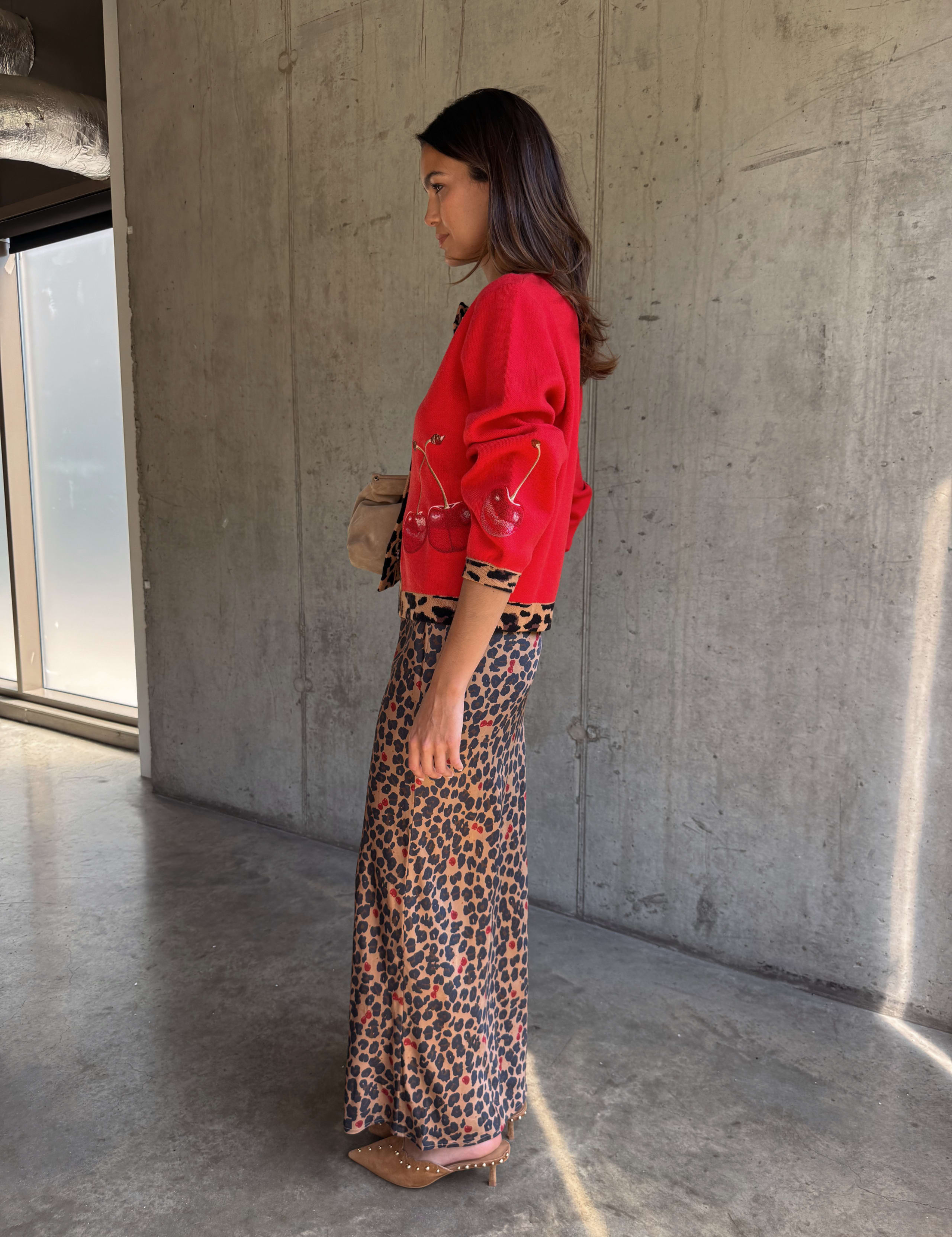 Cherry Leopard Print Crew Neck Cardigan 2 of 7