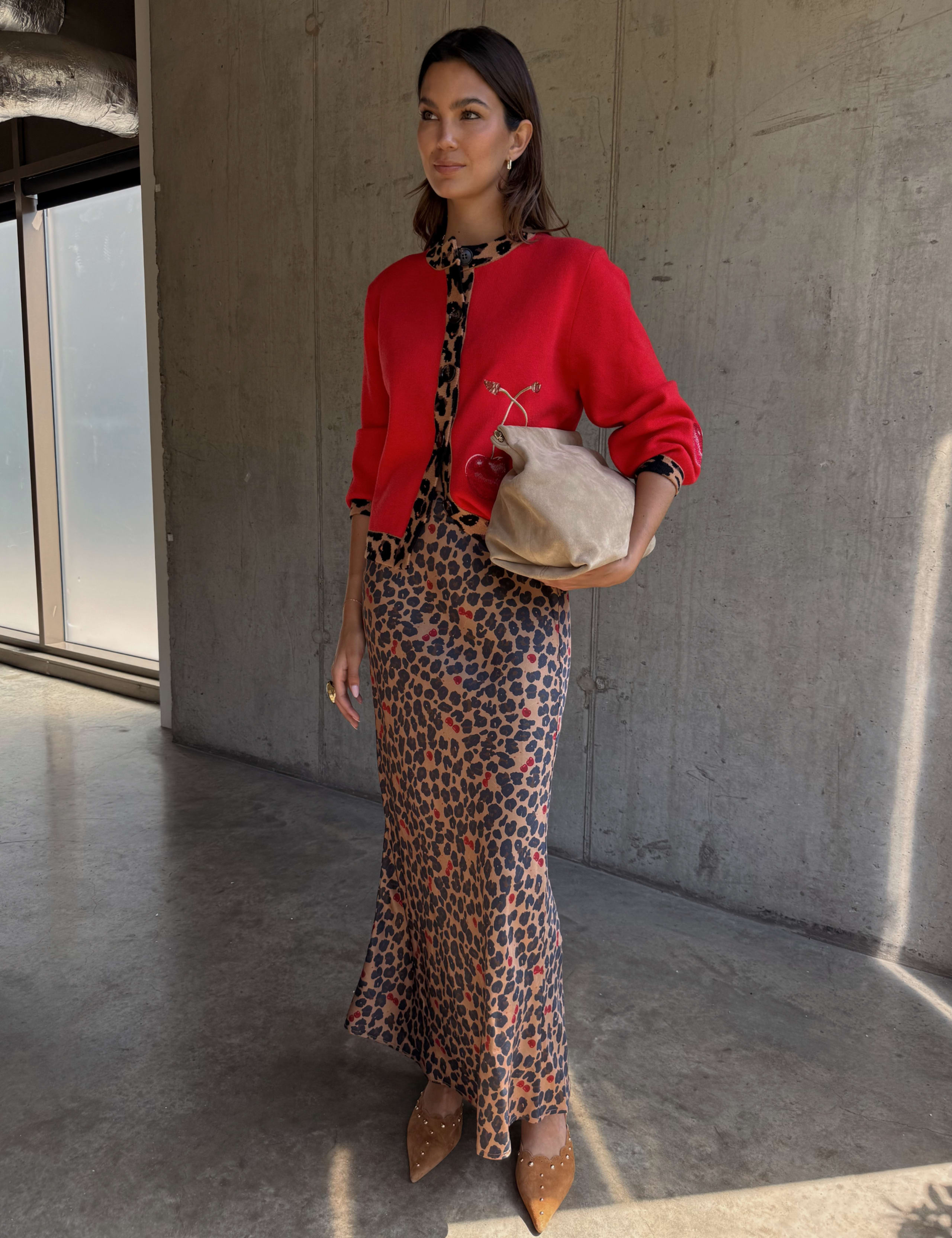 Cherry Leopard Print Crew Neck Cardigan 4 of 7