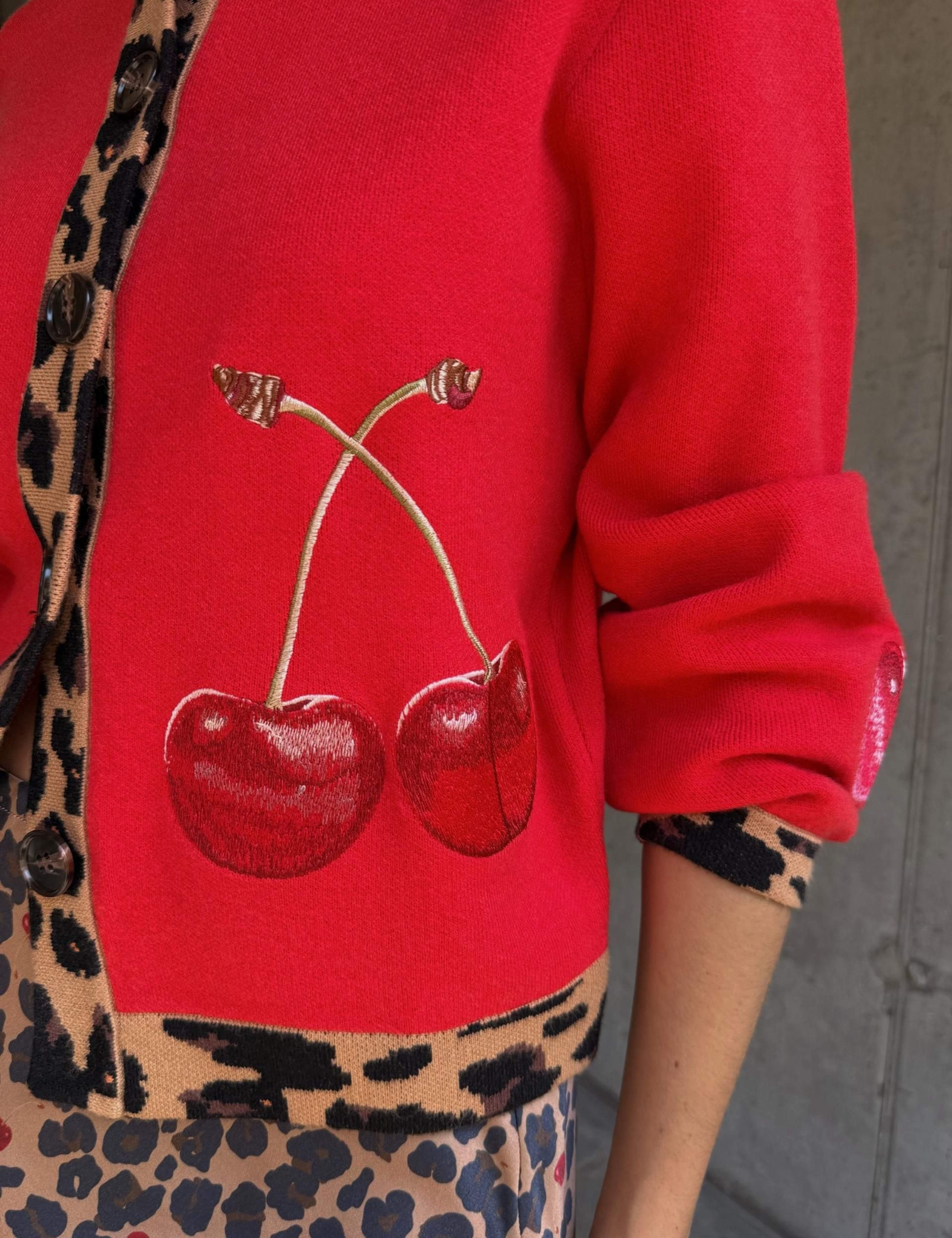 Cherry Leopard Print Crew Neck Cardigan 5 of 7