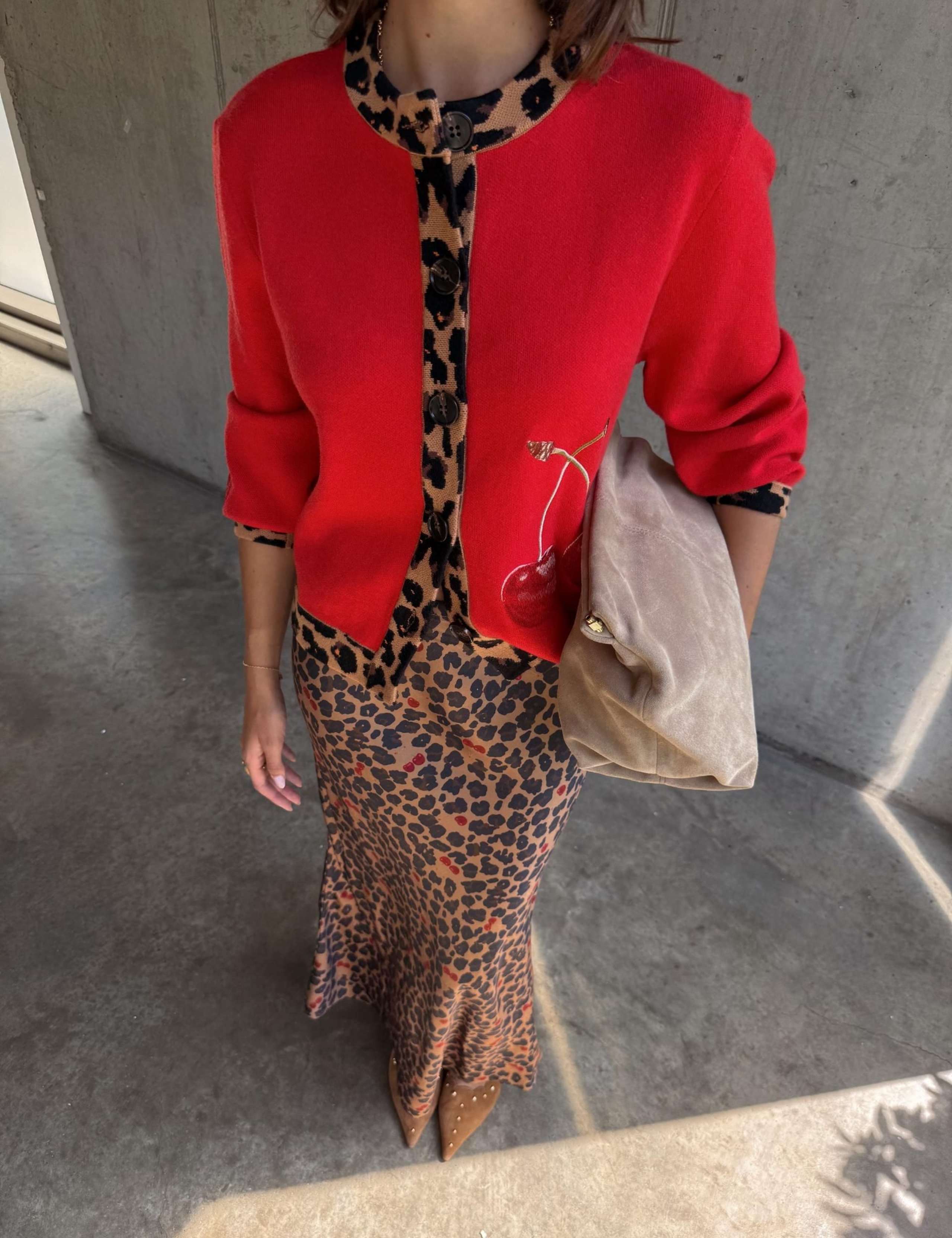 Cherry Leopard Print Crew Neck Cardigan 6 of 7