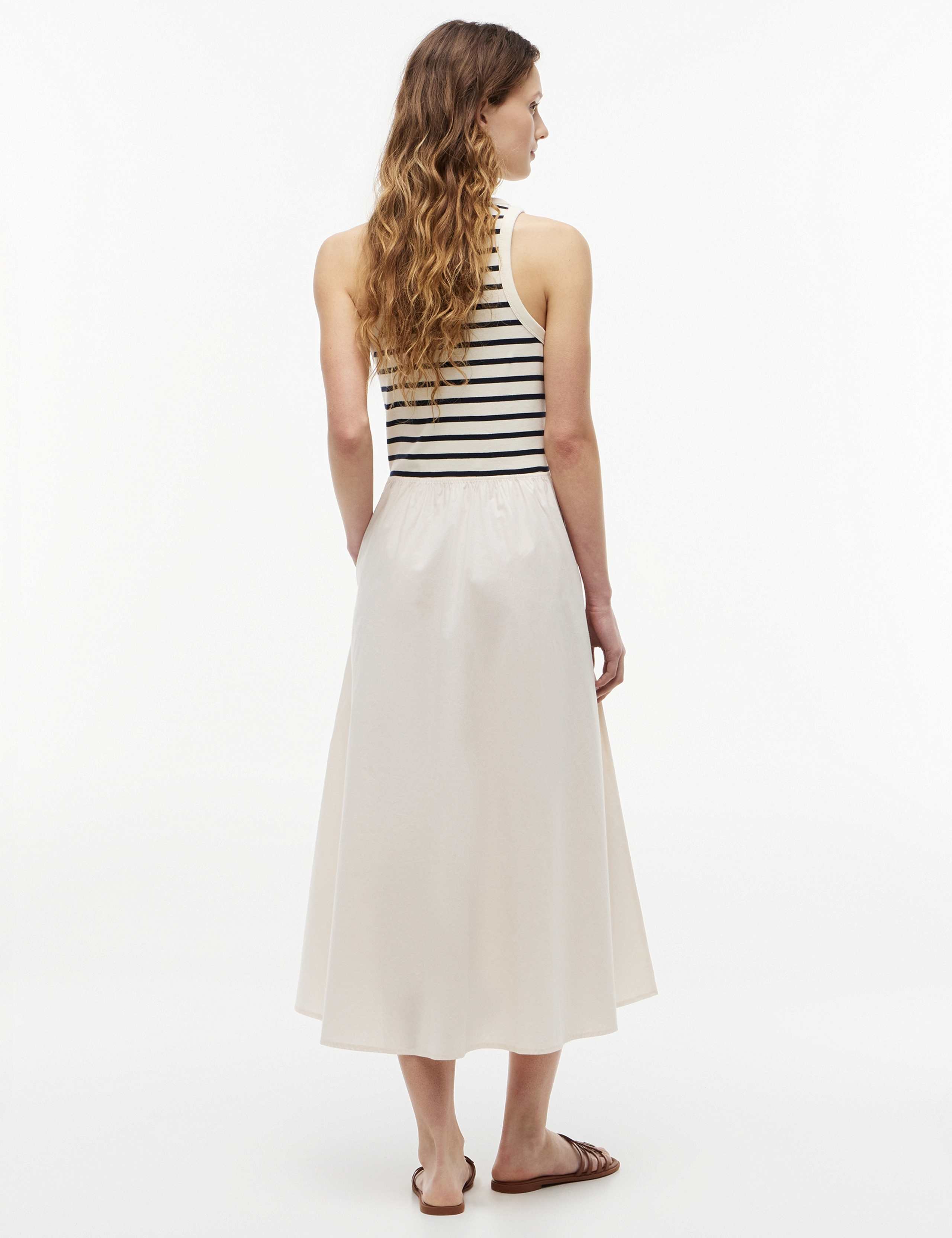 Pure Cotton Striped Midi Skater Dress 2 of 4
