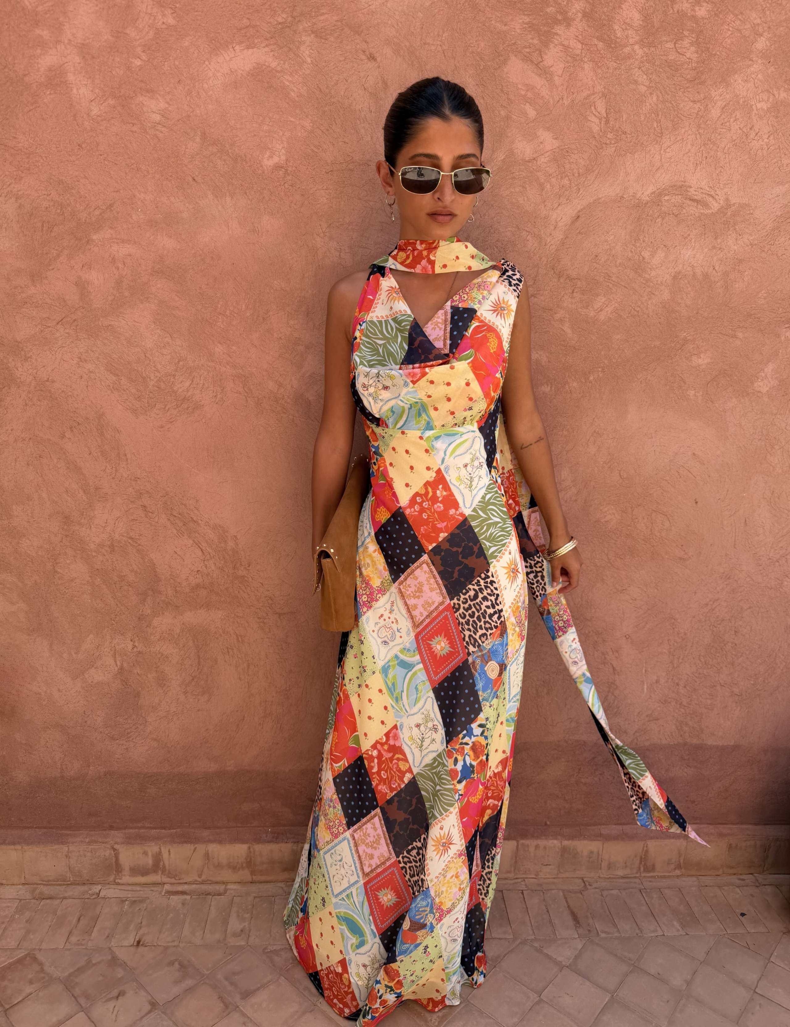 Printed Cowl Neck Maxi Fitted Dress 1 of 5