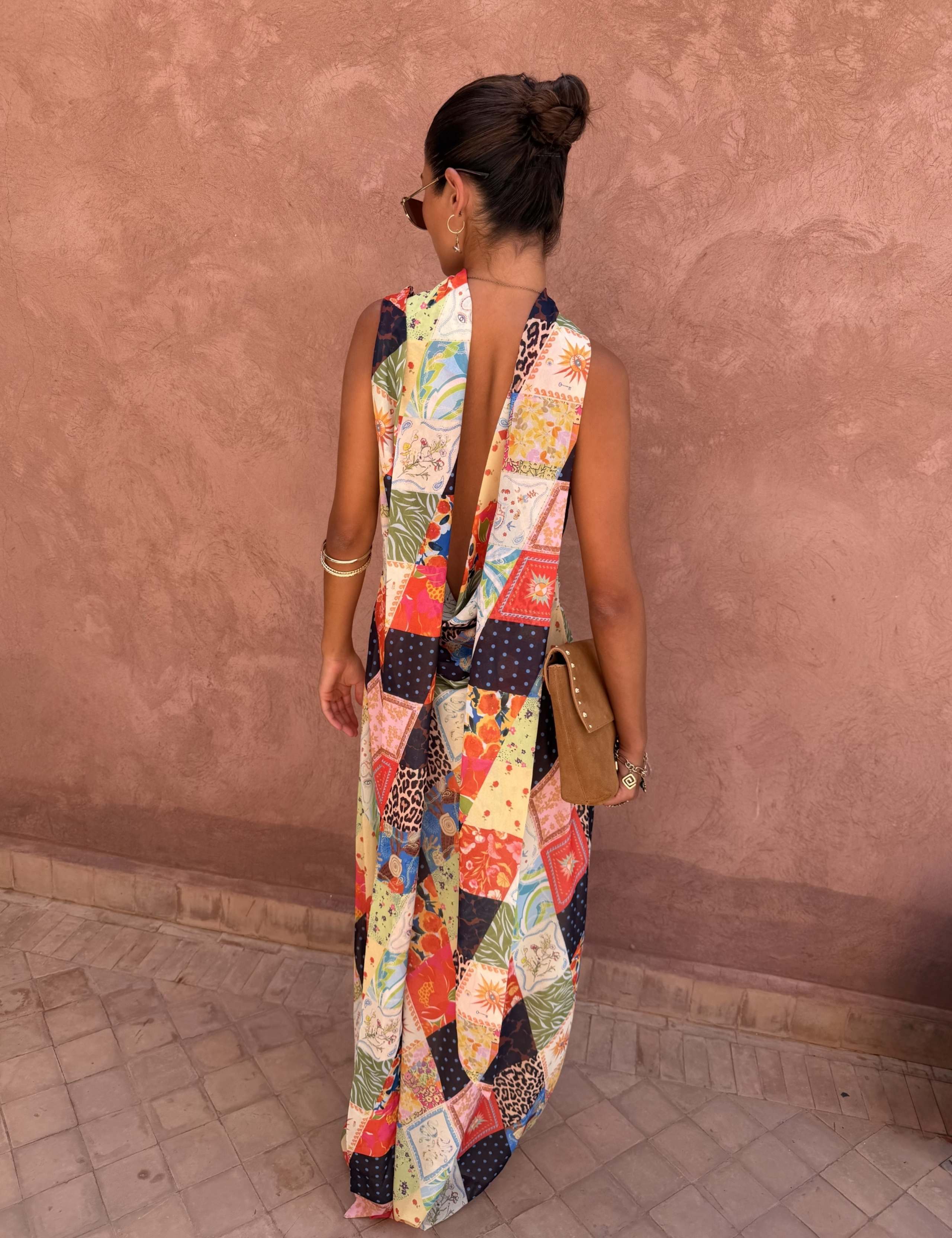 Printed Cowl Neck Maxi Fitted Dress 2 of 5