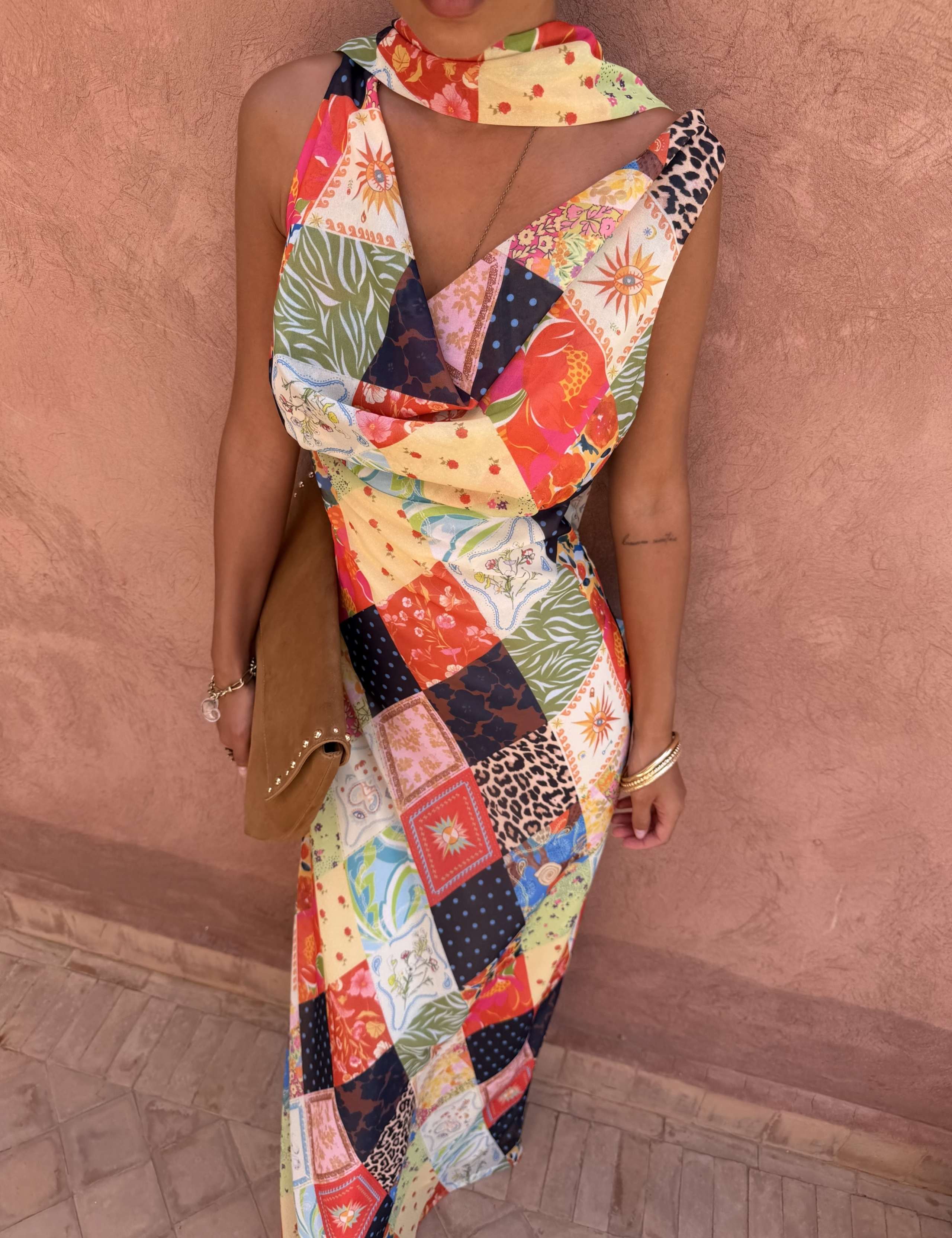 Printed Cowl Neck Maxi Fitted Dress 4 of 5