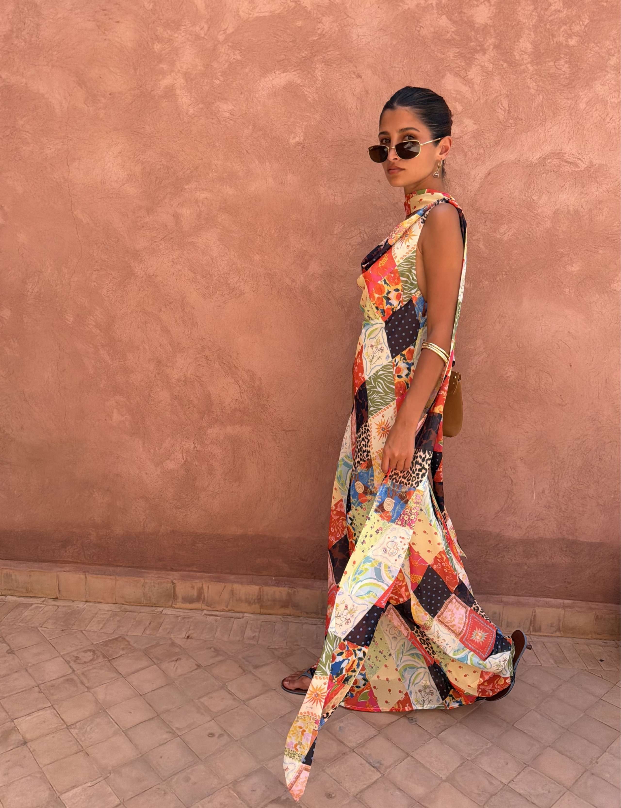 Printed Cowl Neck Maxi Fitted Dress 5 of 5