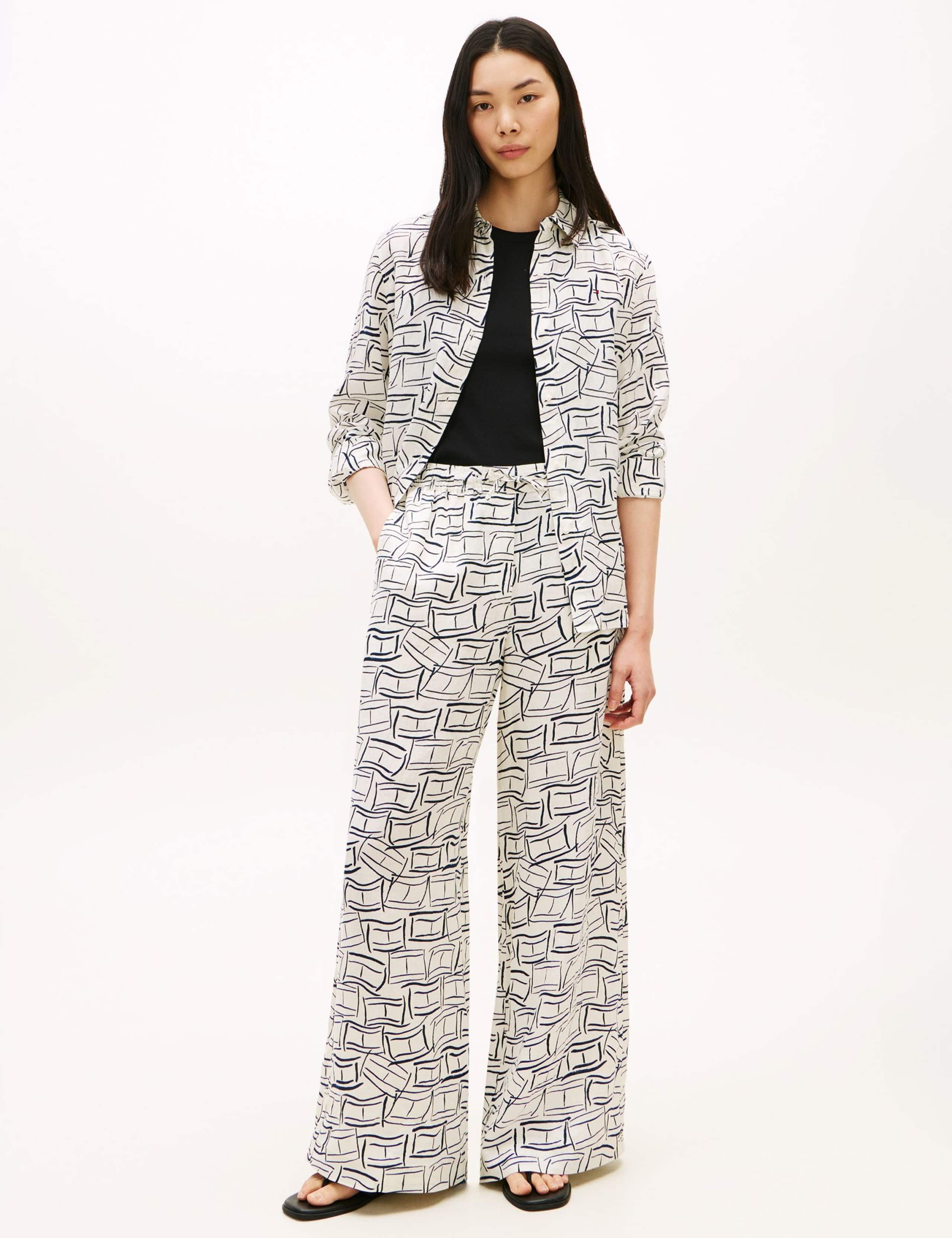 Pure Linen Elasticated Waist Wide Leg Trousers 1 of 5