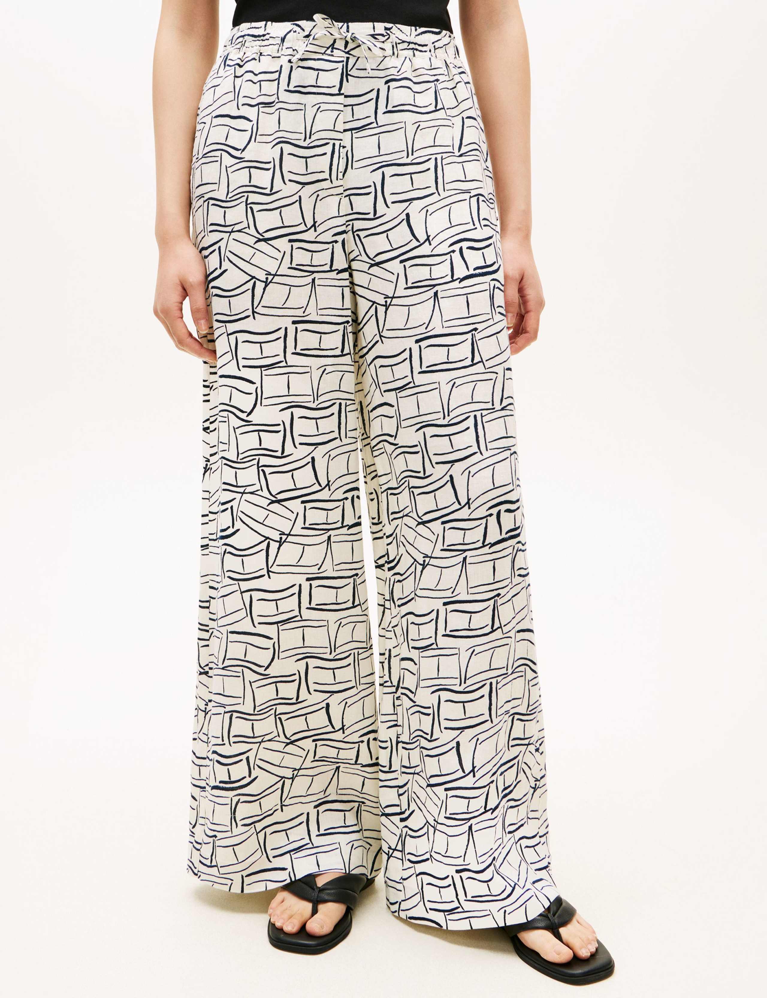 Pure Linen Elasticated Waist Wide Leg Trousers 3 of 5