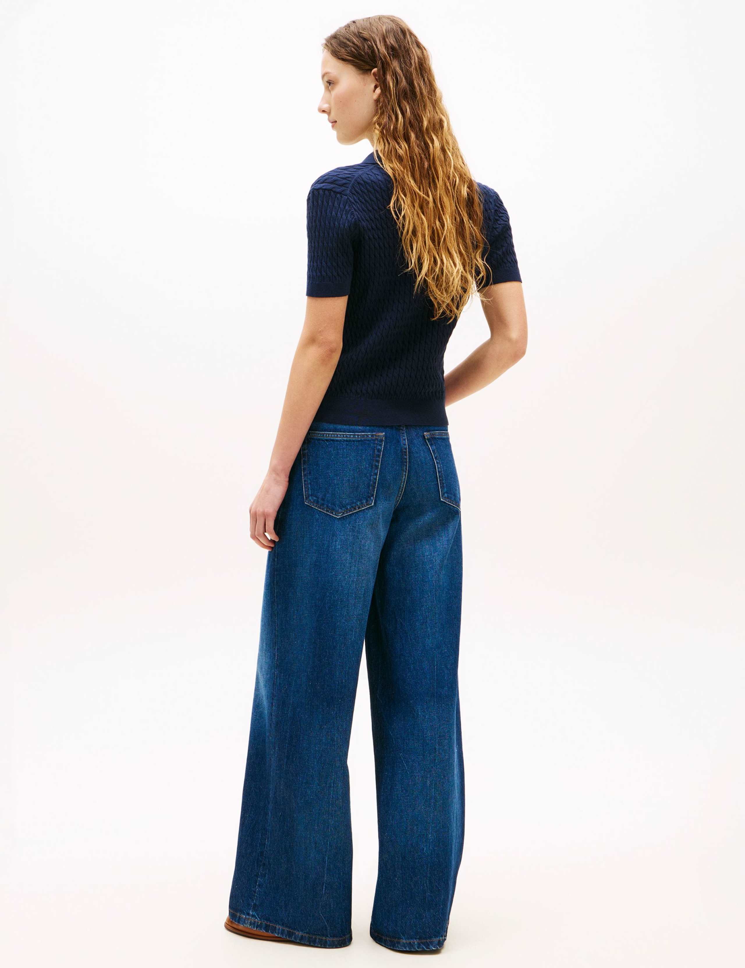 Pure Cotton Cable Knit Polo Jumper 4 of 5