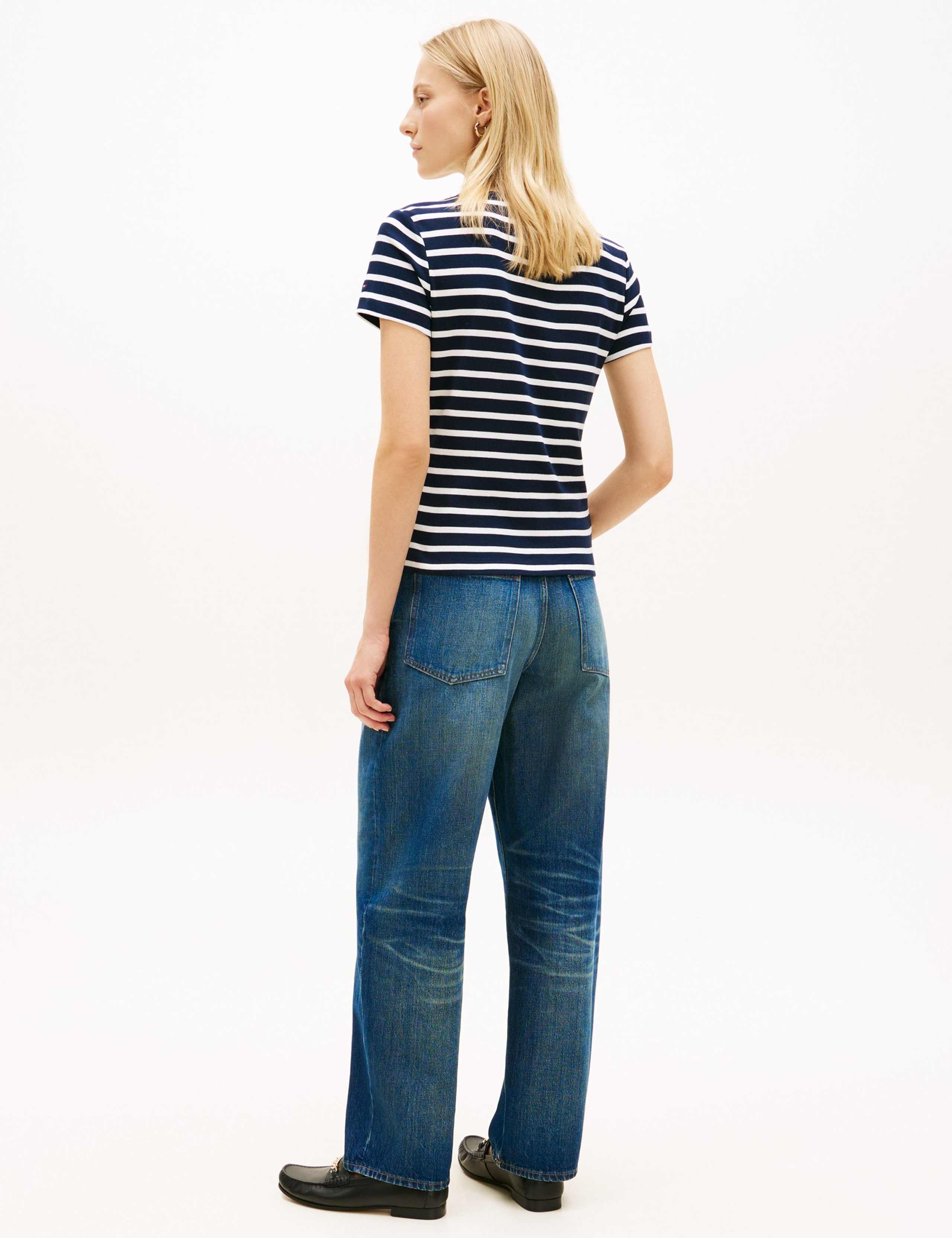 Pure Cotton Striped Button Detail T-Shirt 4 of 5