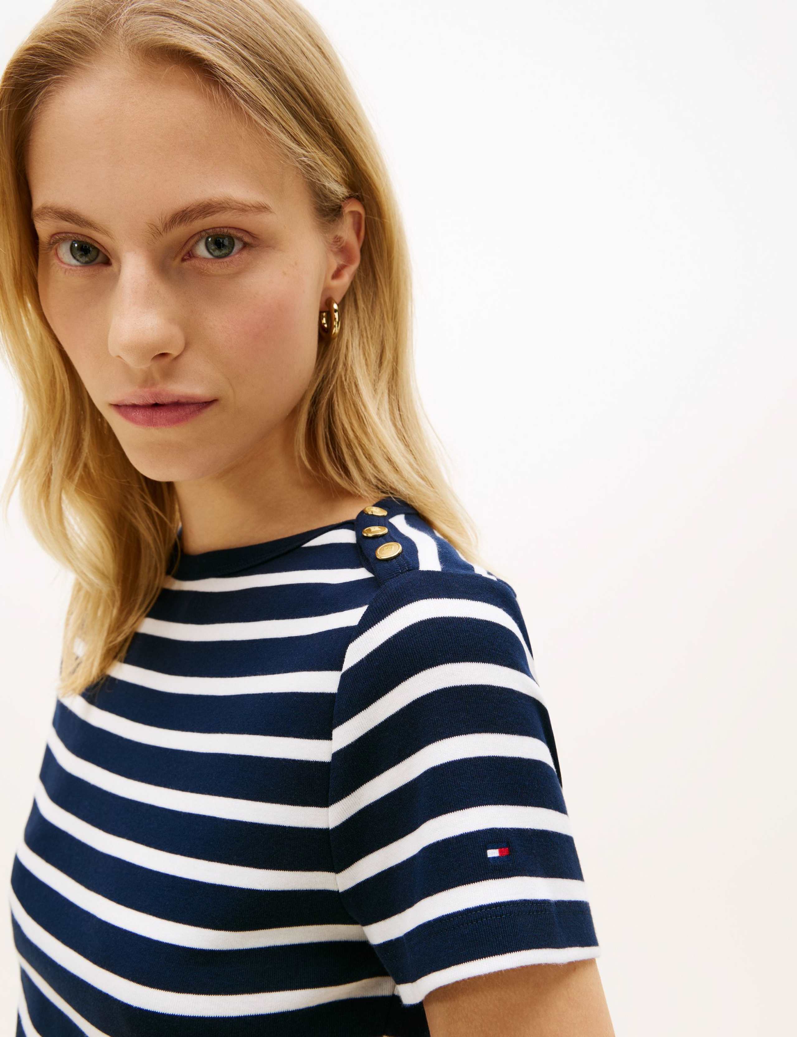 Pure Cotton Striped Button Detail T-Shirt 5 of 5