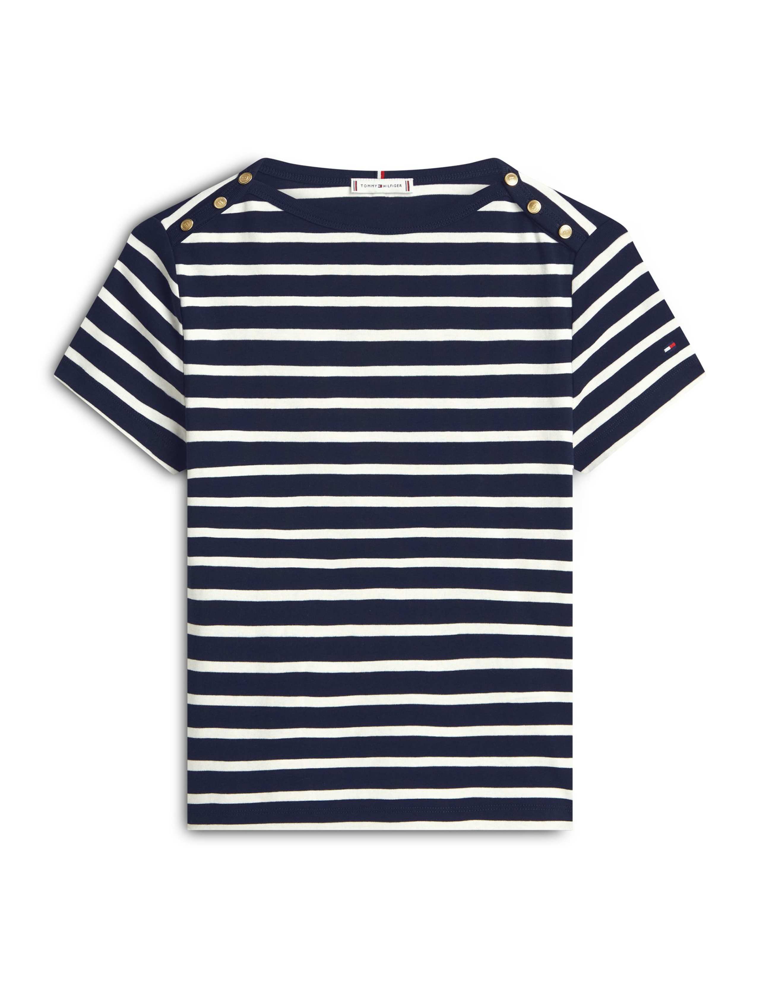Pure Cotton Striped Button Detail T-Shirt 2 of 5