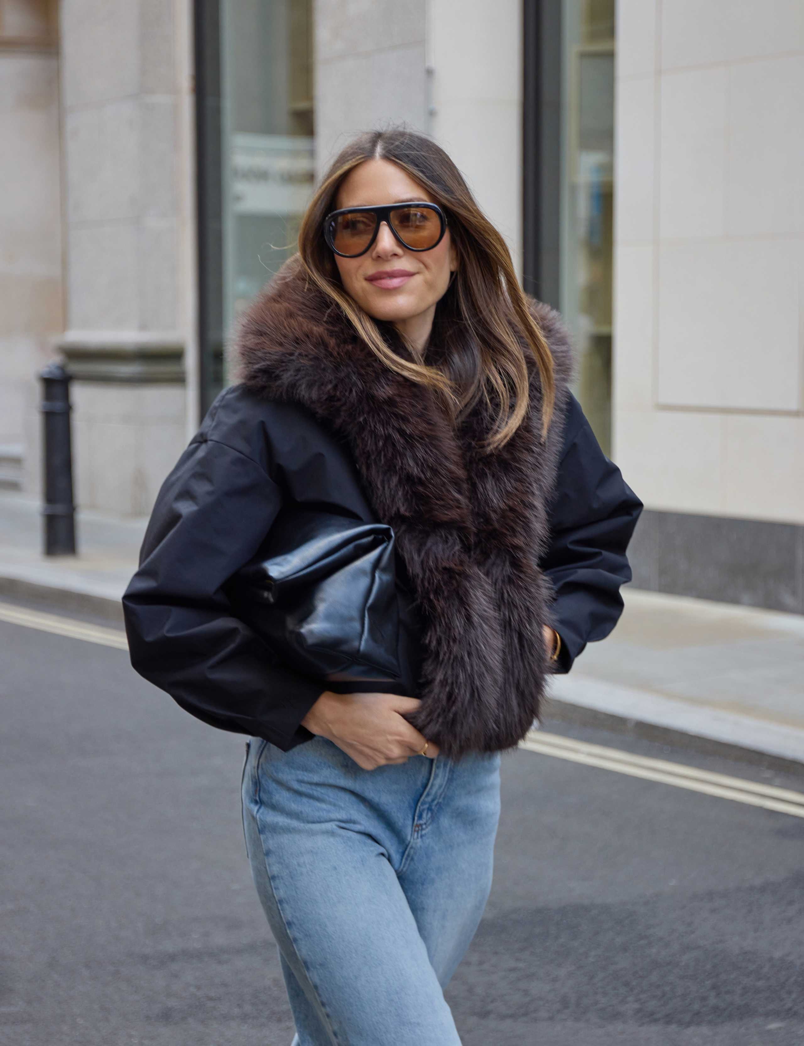 Faux Fur Collared Bomber Jacket 1 of 7