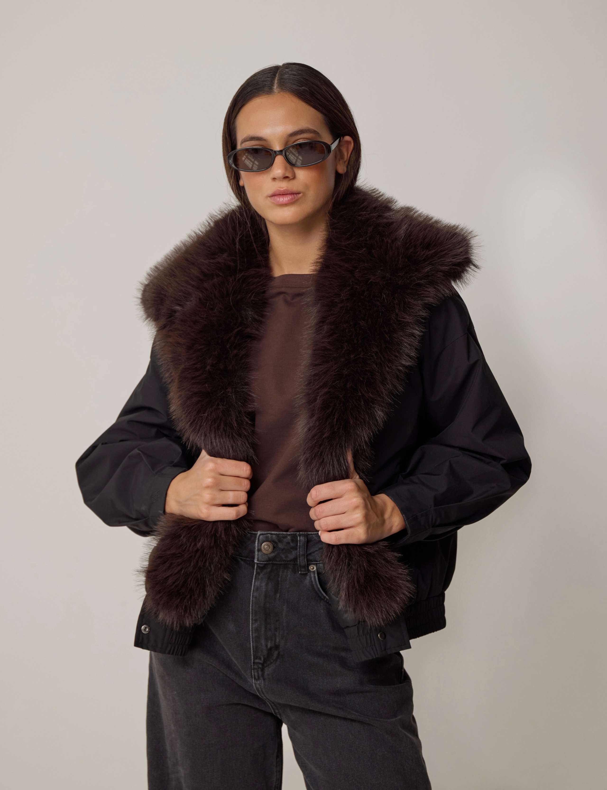 Faux Fur Collared Bomber Jacket 3 of 7