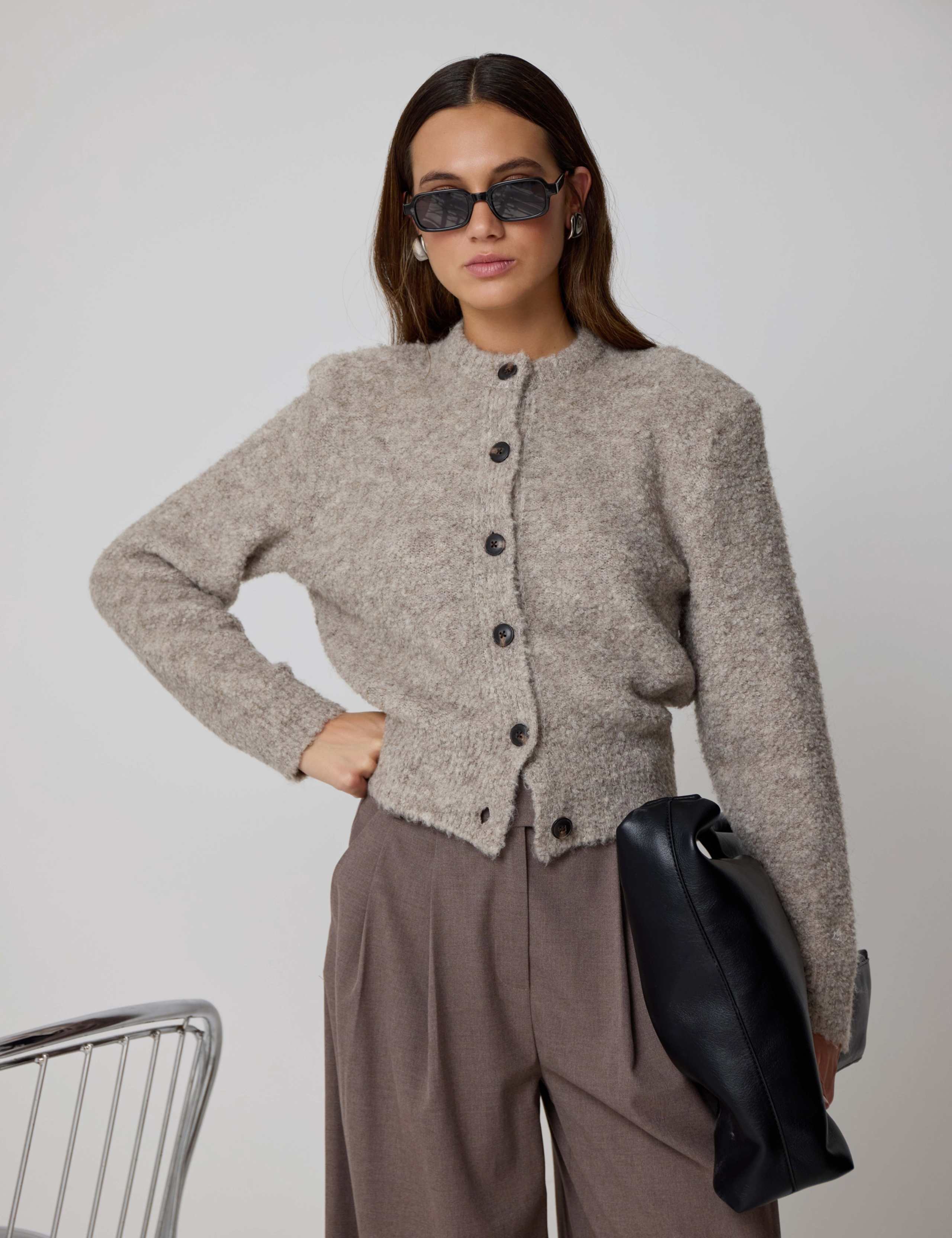 Bouclé Knitted Relaxed Cardigan with Wool 5 of 7