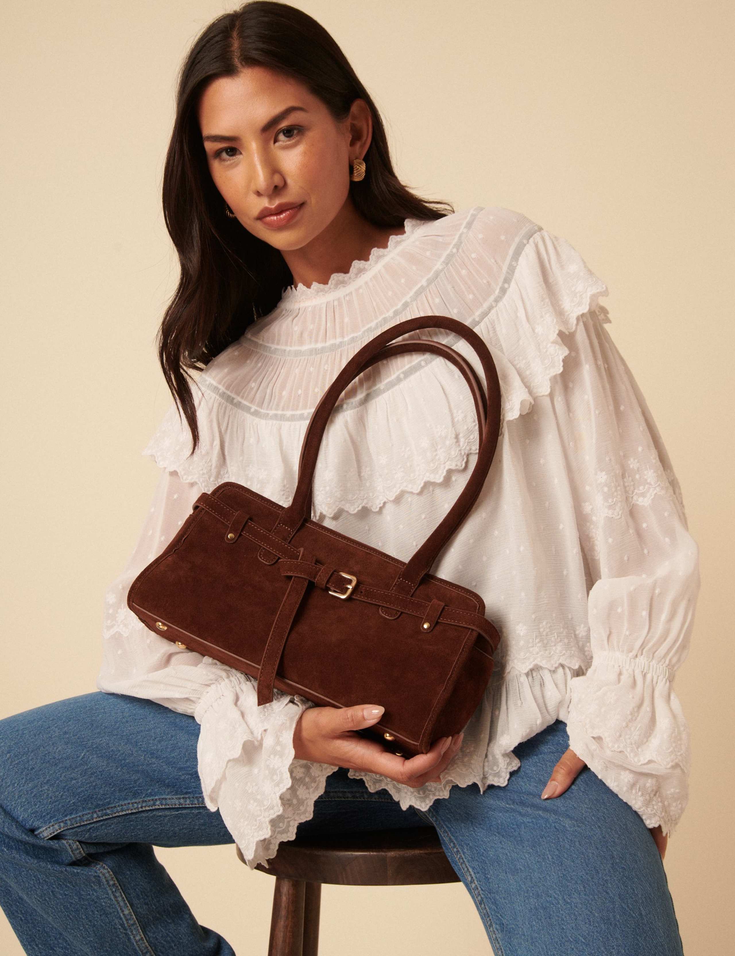 Faux Suede Baguette Shoulder Bag 1 of 5