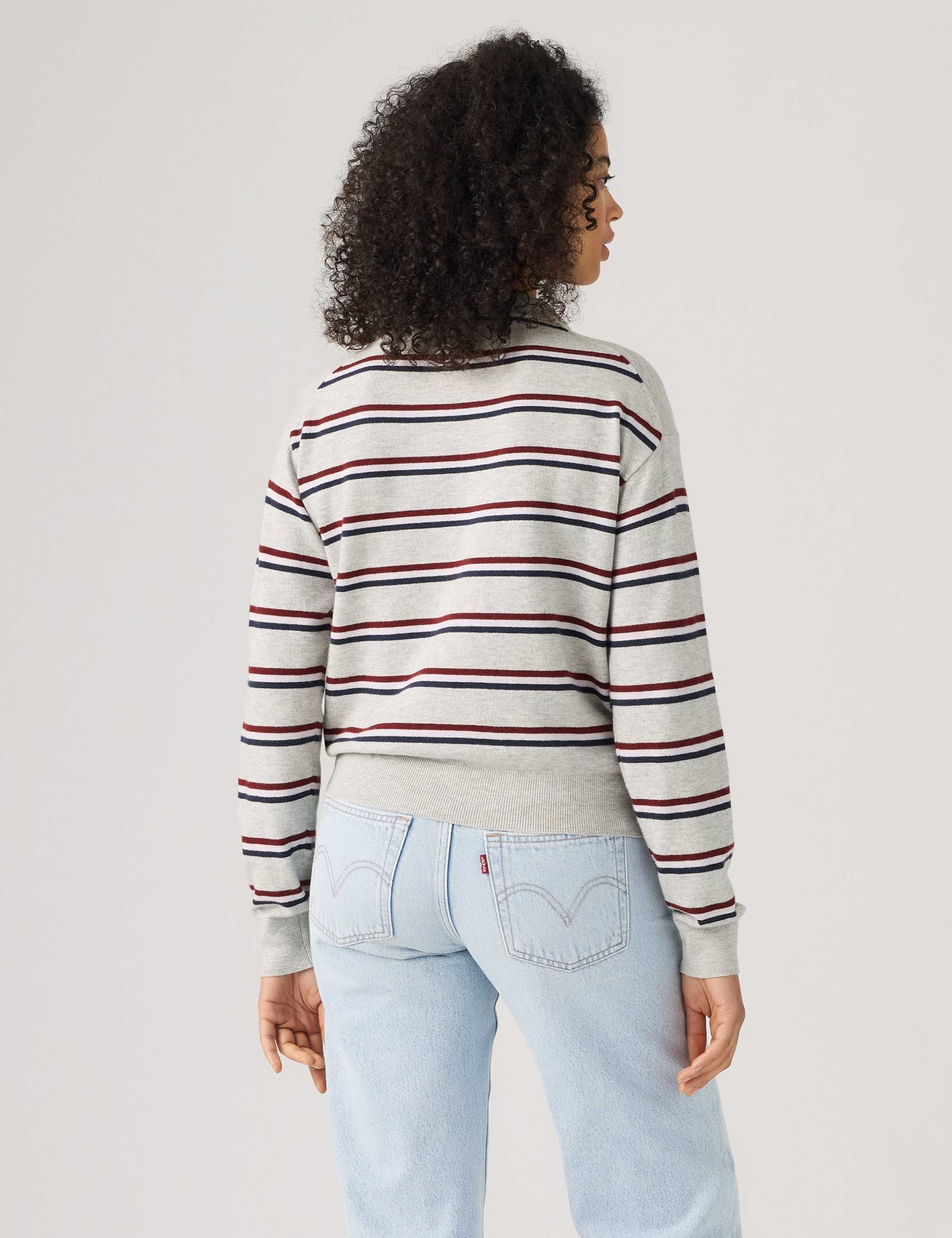 Cotton Blend Striped Polo Neck Jumper 3 of 6