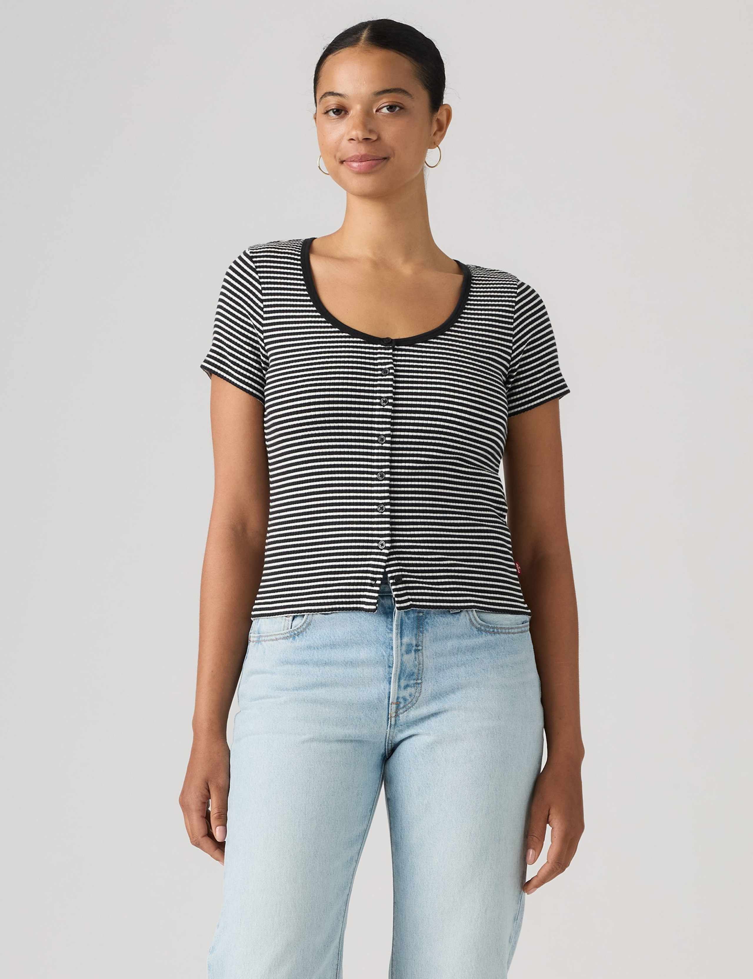 Cotton Rich Striped Button Through Top 1 of 6