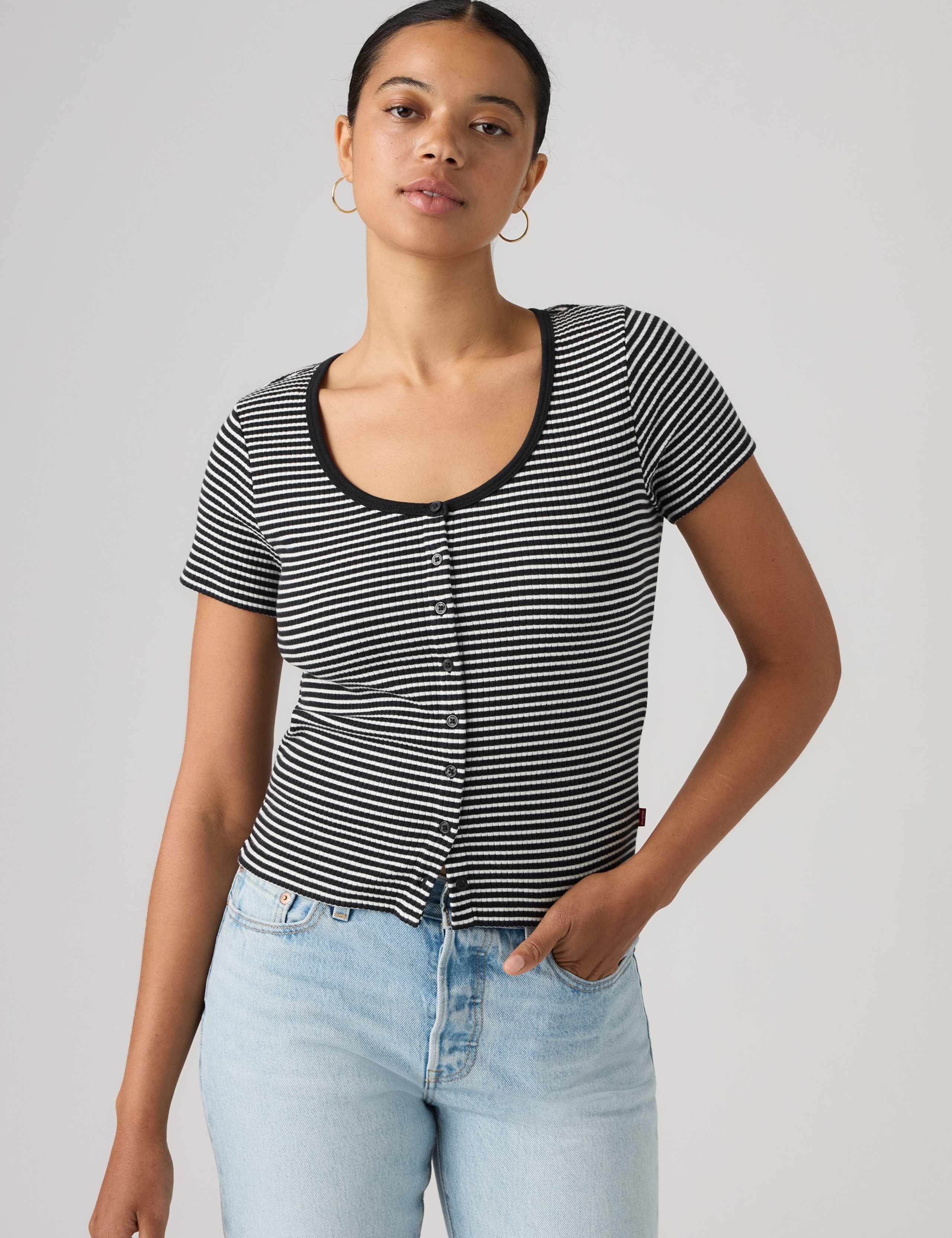 Cotton Rich Striped Button Through Top 3 of 6