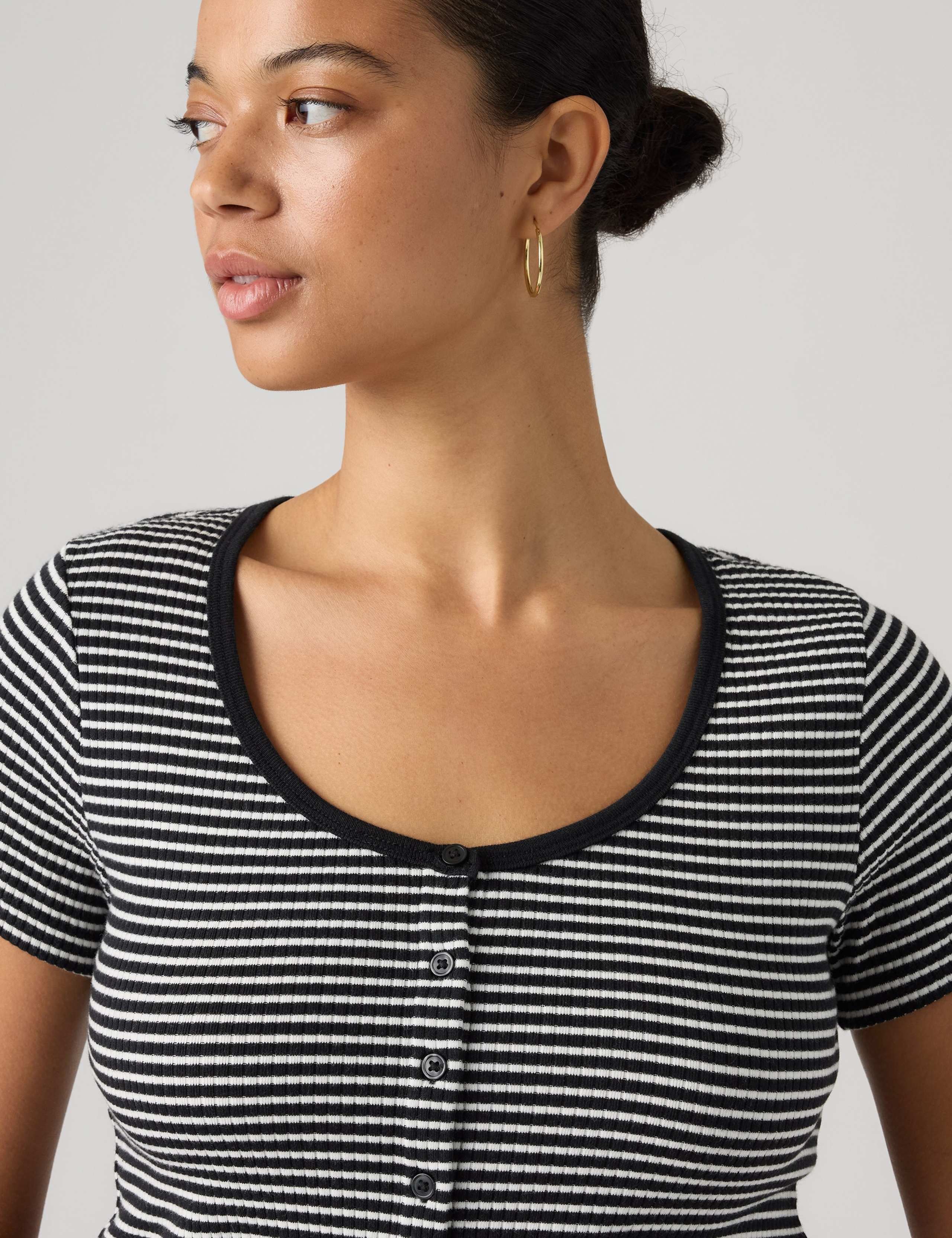 Cotton Rich Striped Button Through Top 4 of 6