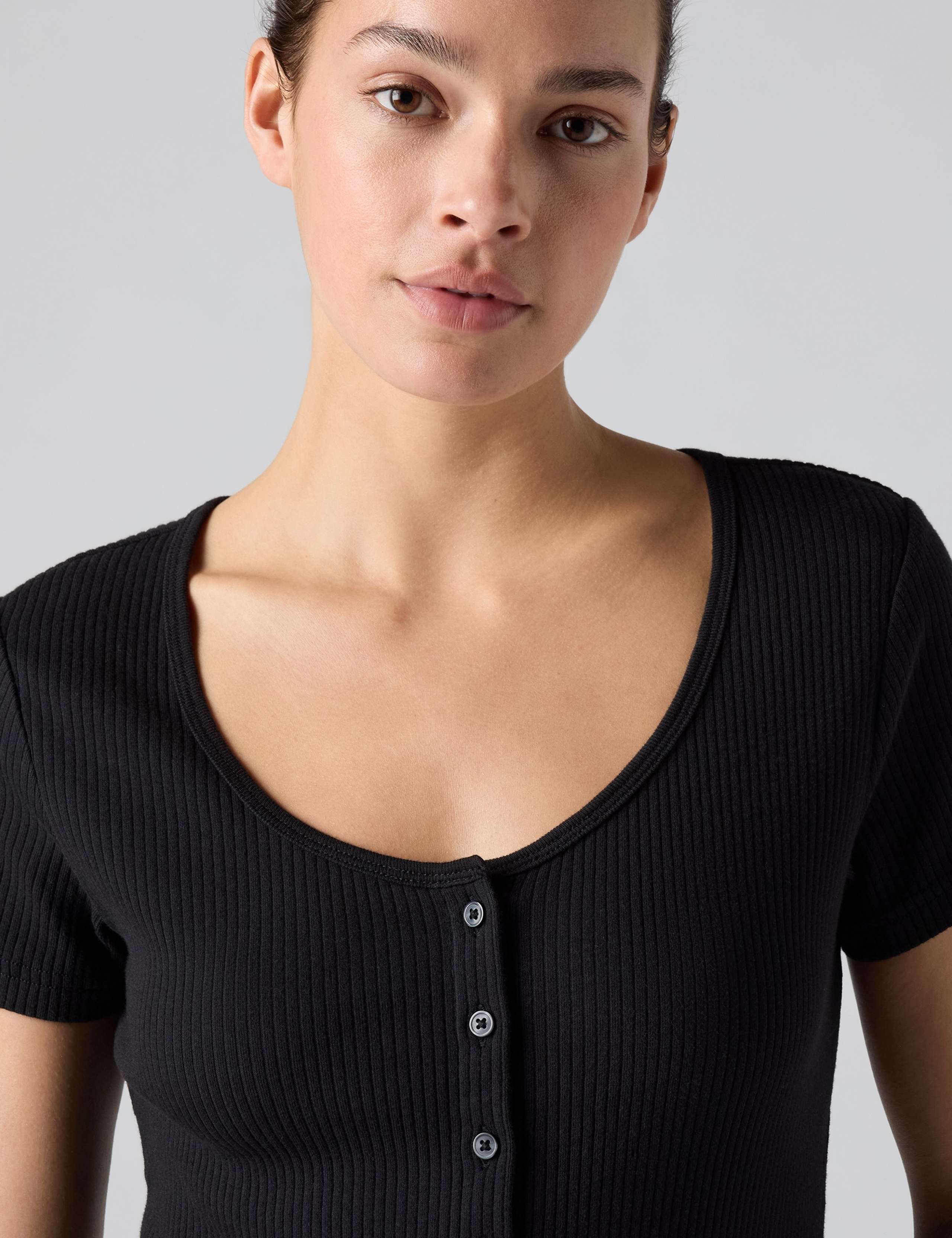 Cotton Rich Ribbed Button Through Top 4 of 5