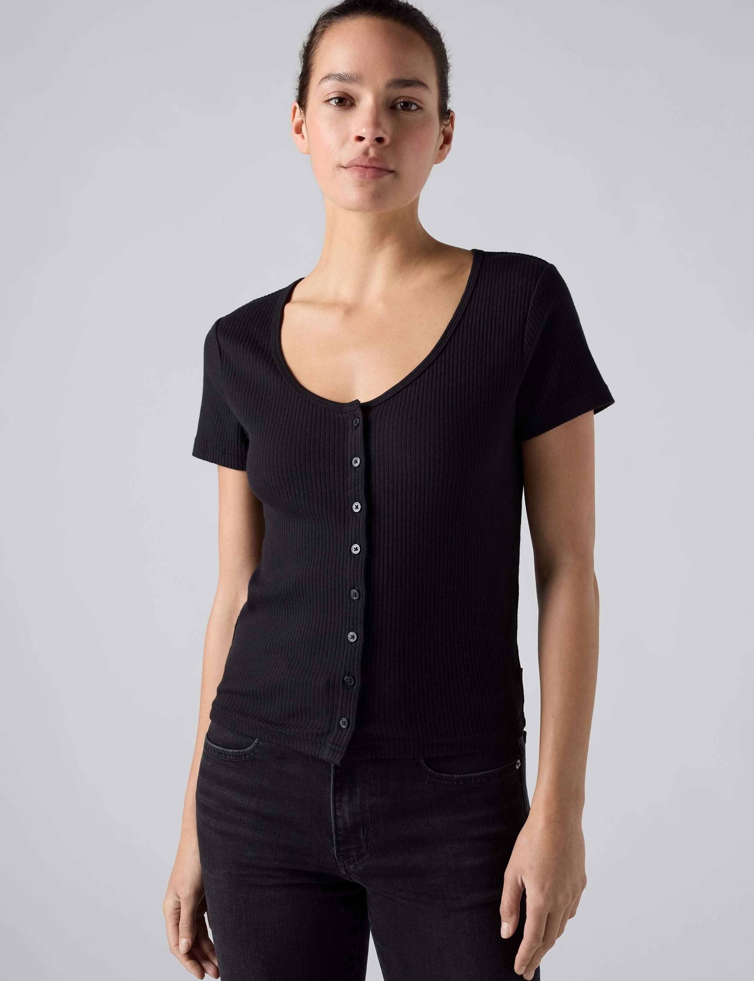Cotton Rich Ribbed Button Through Top 5 of 5