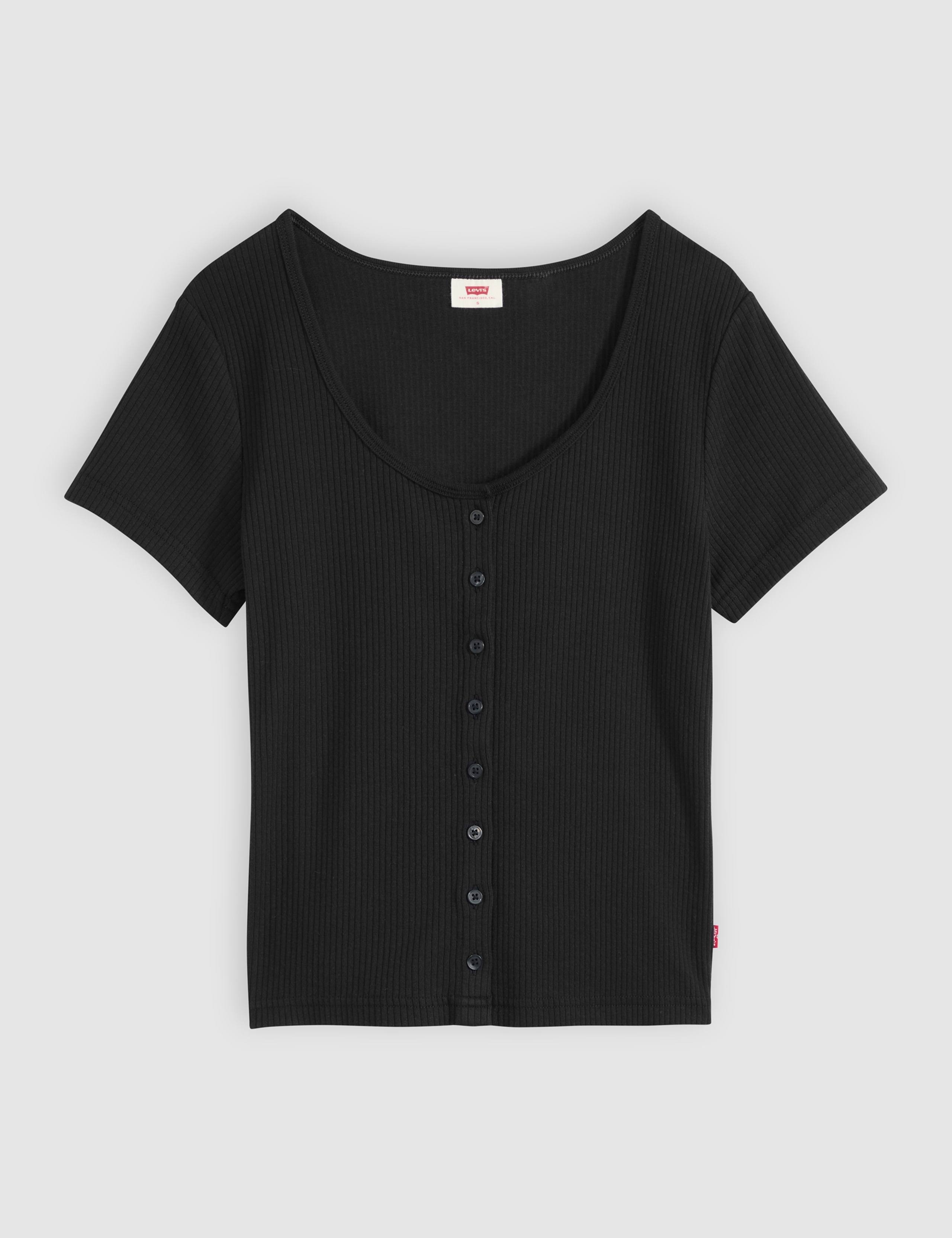 Cotton Rich Ribbed Button Through Top 2 of 5
