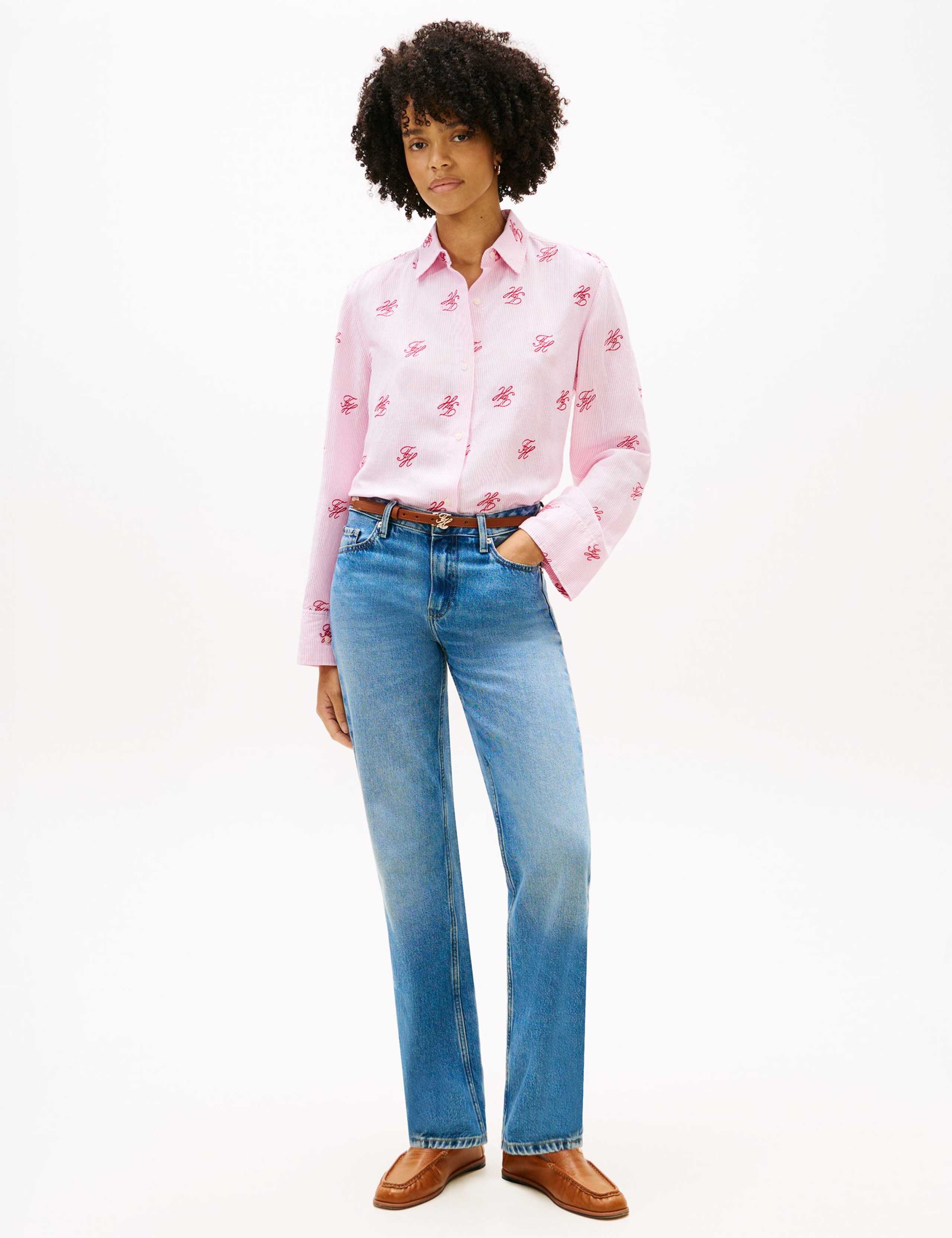 Linen Blend Striped Monogram Collared Shirt 3 of 5