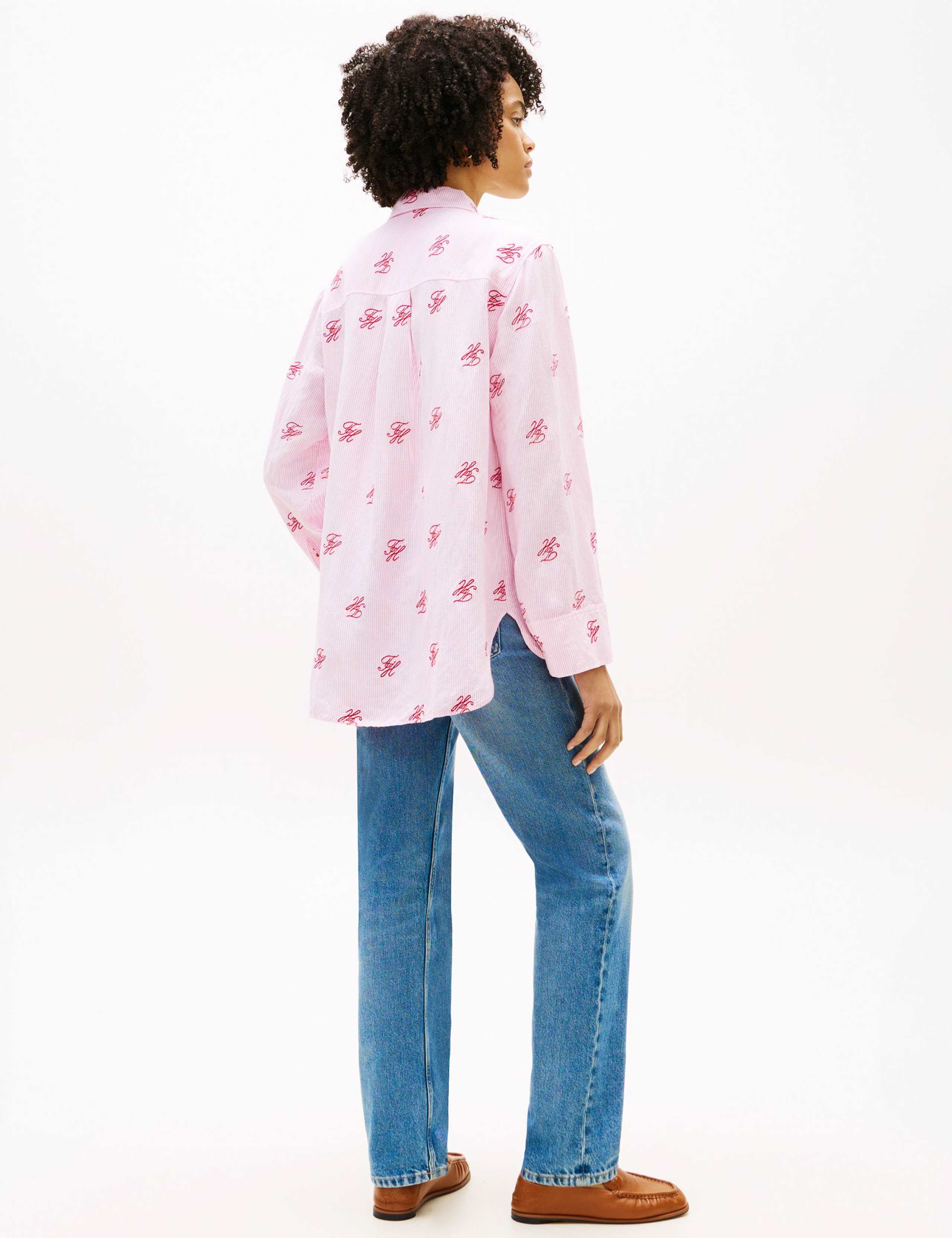 Linen Blend Striped Monogram Collared Shirt 4 of 5