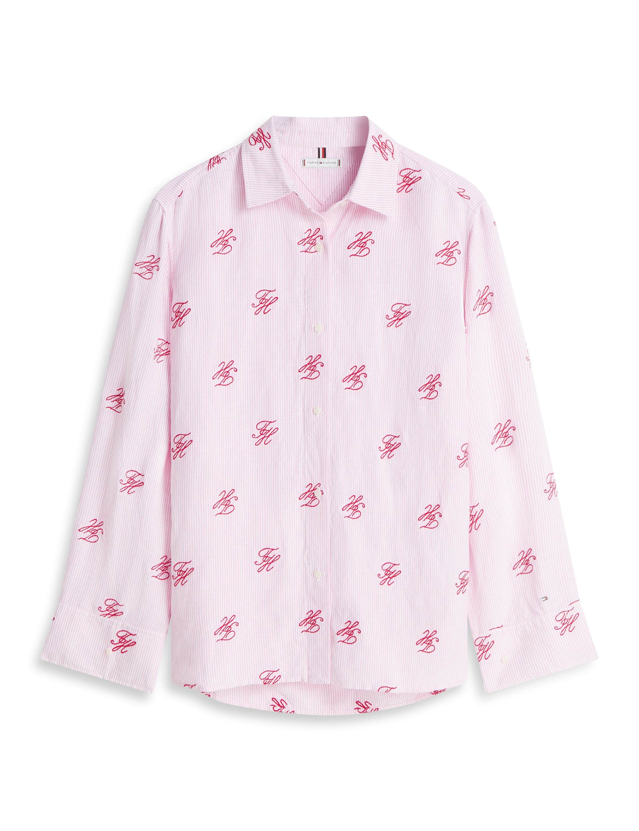 Linen Blend Striped Monogram Collared Shirt 2 of 5