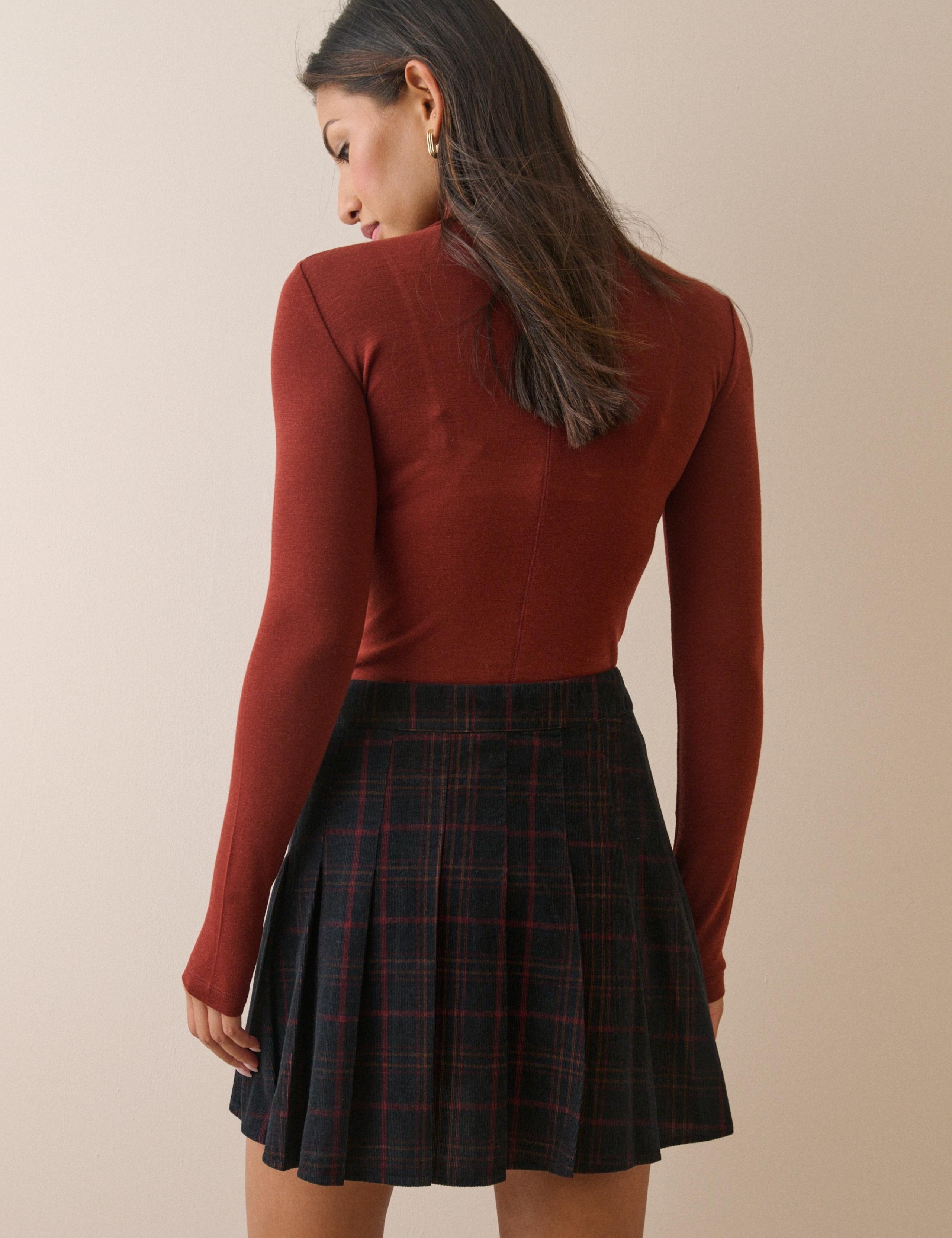 Pure Cotton Checked Pleated Mini Skirt 2 of 5