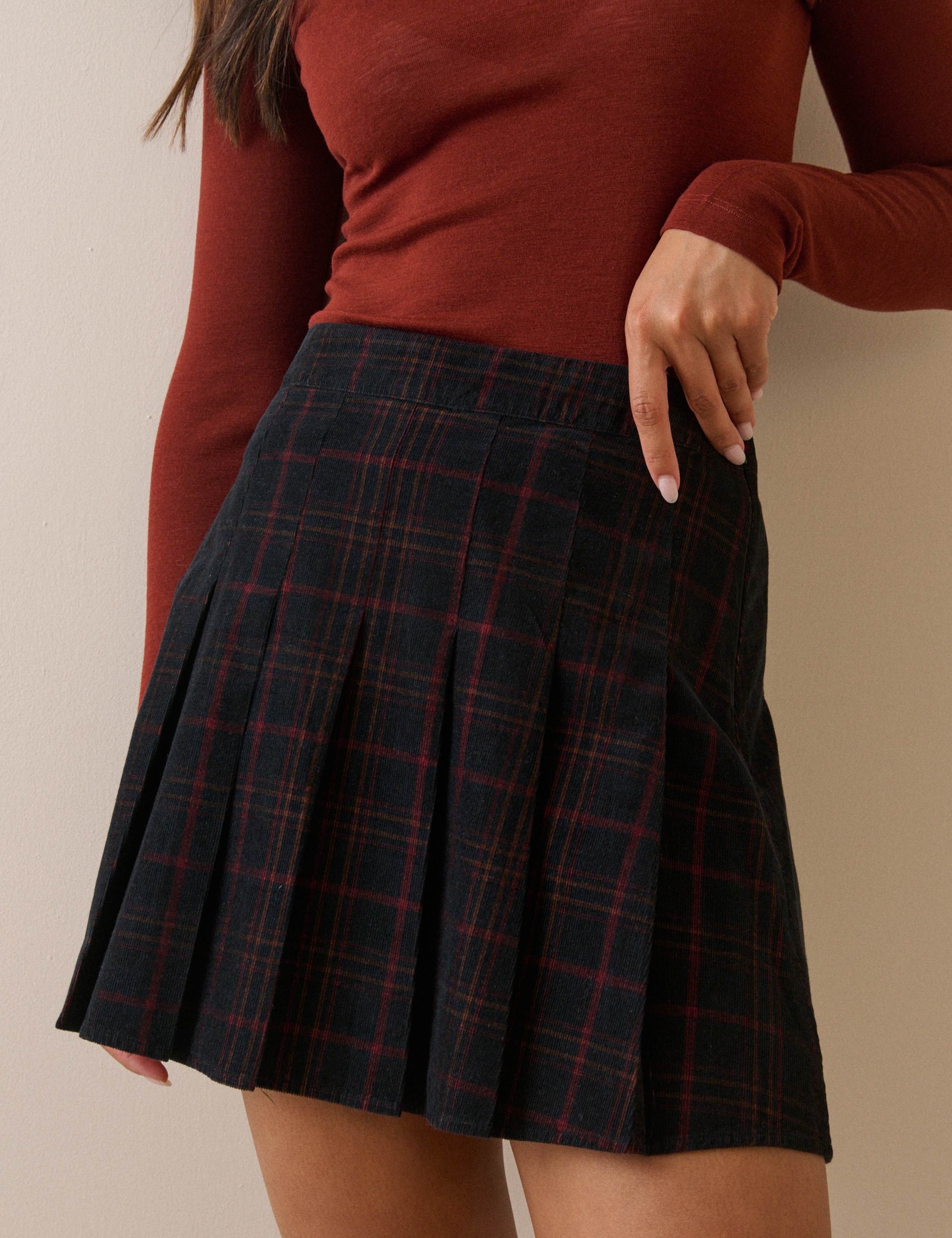 Pure Cotton Checked Pleated Mini Skirt 4 of 5